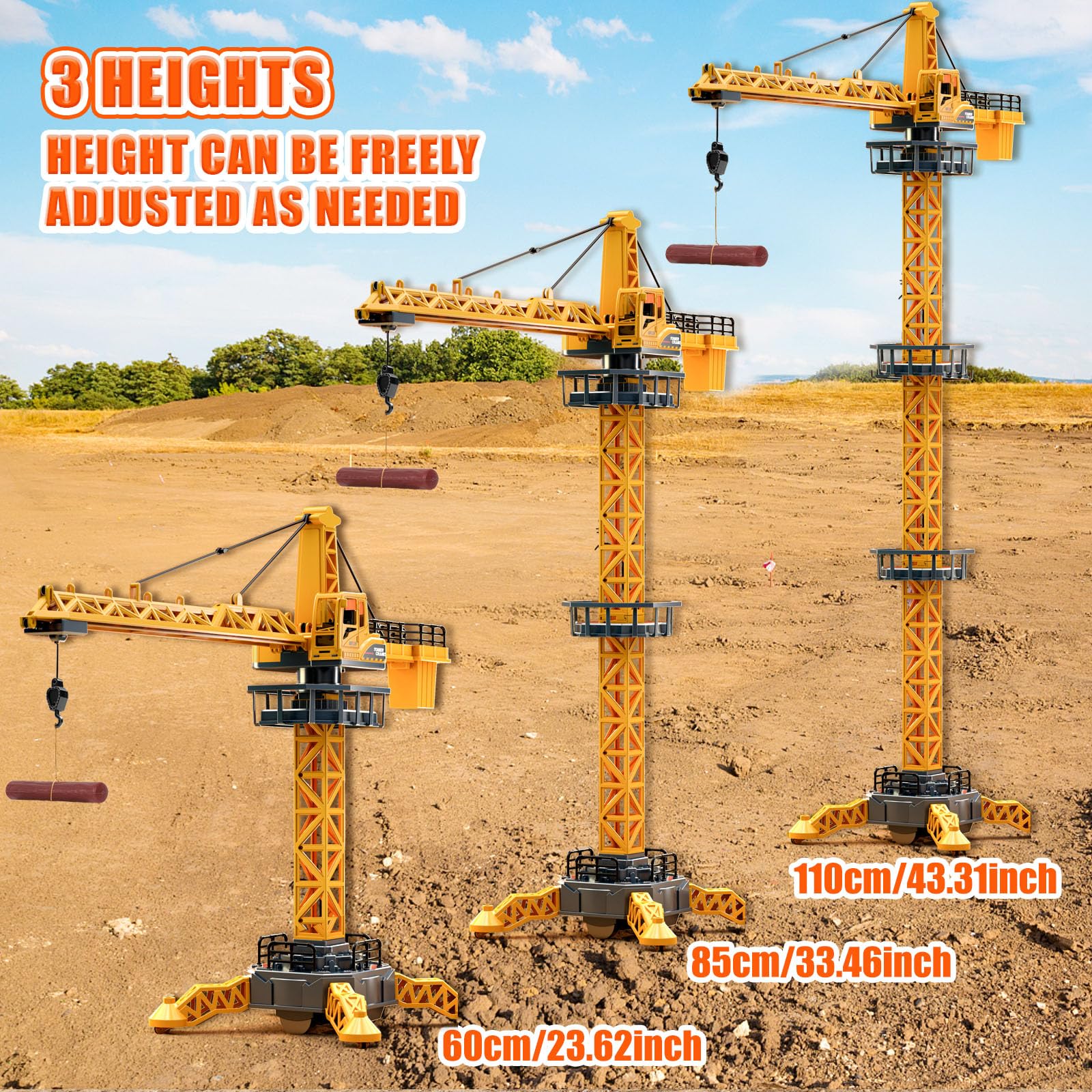 JONRRYIN Ferngesteuerte Turmkran, 12 Kanäle 2,4 Hz RC Turmdrehkran, 680 Grad Rotation Ferngesteuerte Tower Crane mit Lichter Geräusche und Verkehrsschilder Set für Kinder - Image 8