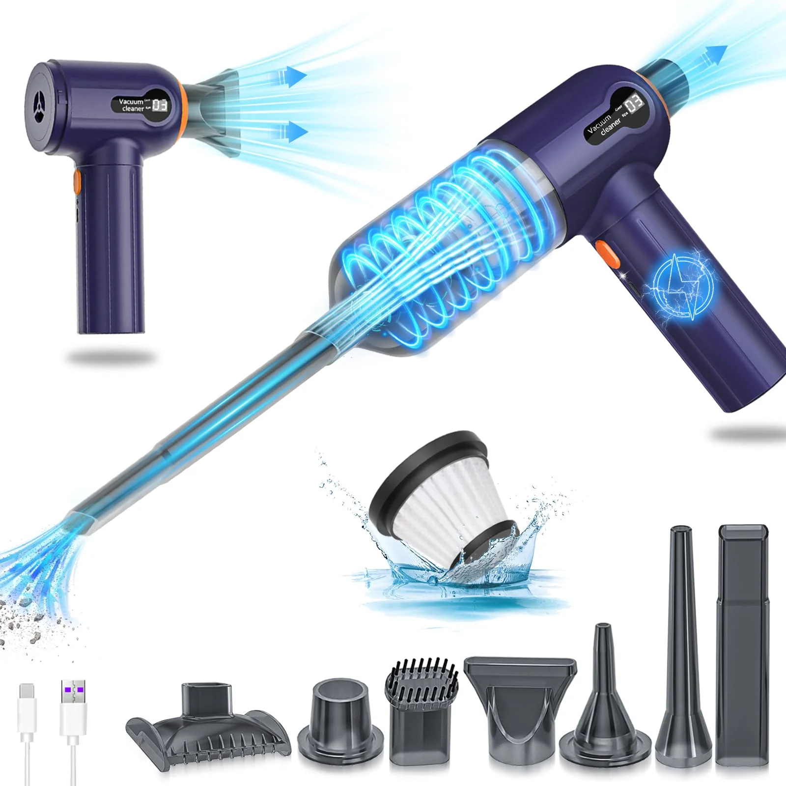 JONRRYIN Handstaubsauger Akku, 9000Pa Aufladbar Tragbar Leicht Mini Staubsauger, 4 in 1 Staubsauger & Haartrockner mit Multizubehör, Auto Staubsauger Stark für Auto, Haus, Büro Genutzt, Tierhaare - Image 2