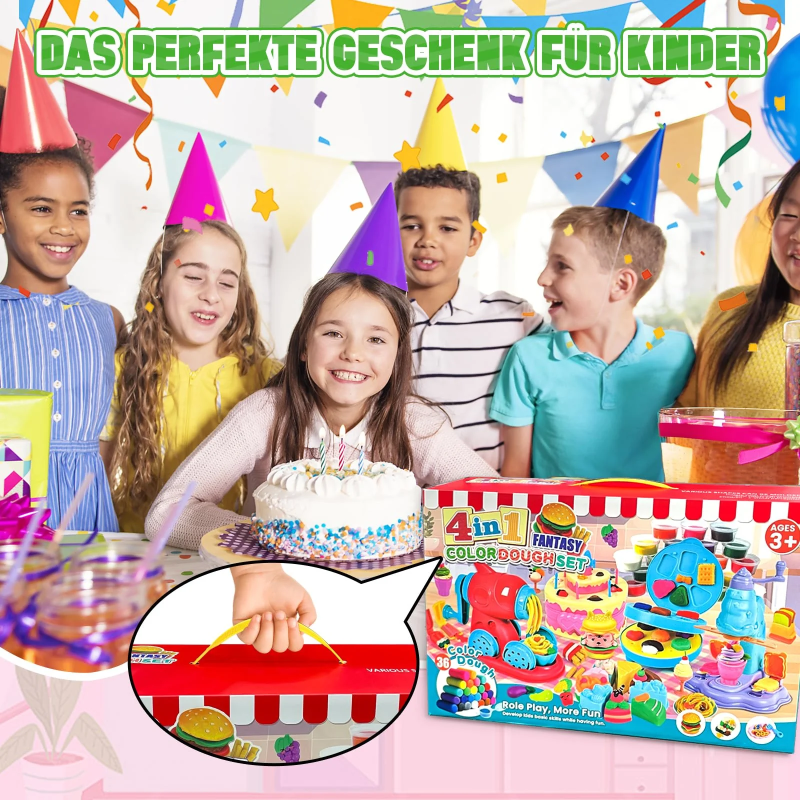 JONRRYIN Knete Set für Kinder, 102 Stück Knete Zubehör Knetwerkzeug mit 36 Modelliermasse, Kreatives Playdoh Knete Kinder Eismaschine Nudelmaschine Spielset Geschenk Mädchen & Junge - Image 2