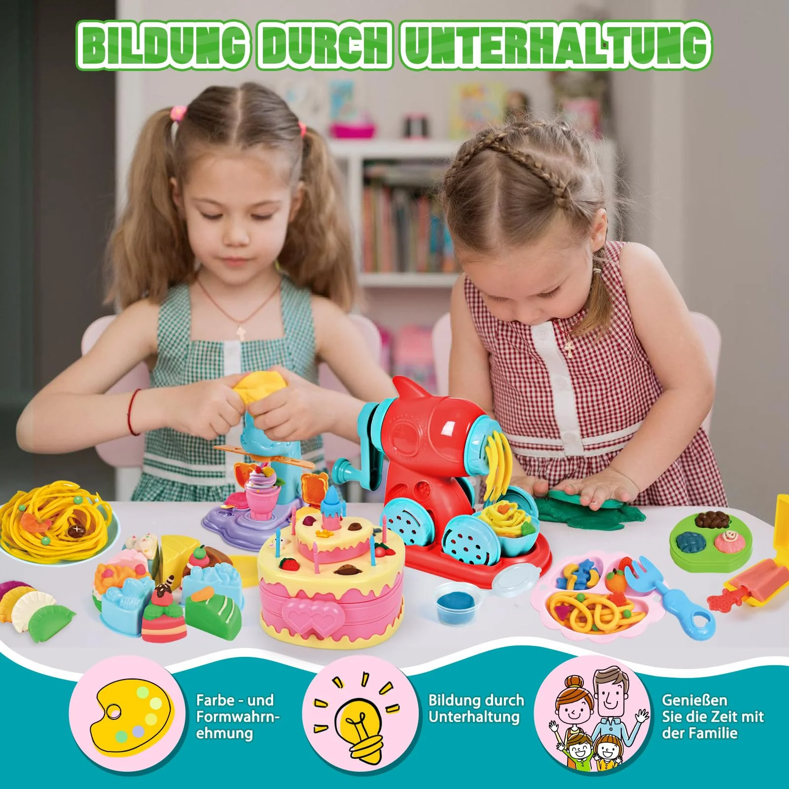 JONRRYIN Knete Set für Kinder, 102 Stück Knete Zubehör Knetwerkzeug mit 36 Modelliermasse, Kreatives Playdoh Knete Kinder Eismaschine Nudelmaschine Spielset Geschenk Mädchen & Junge - Image 3