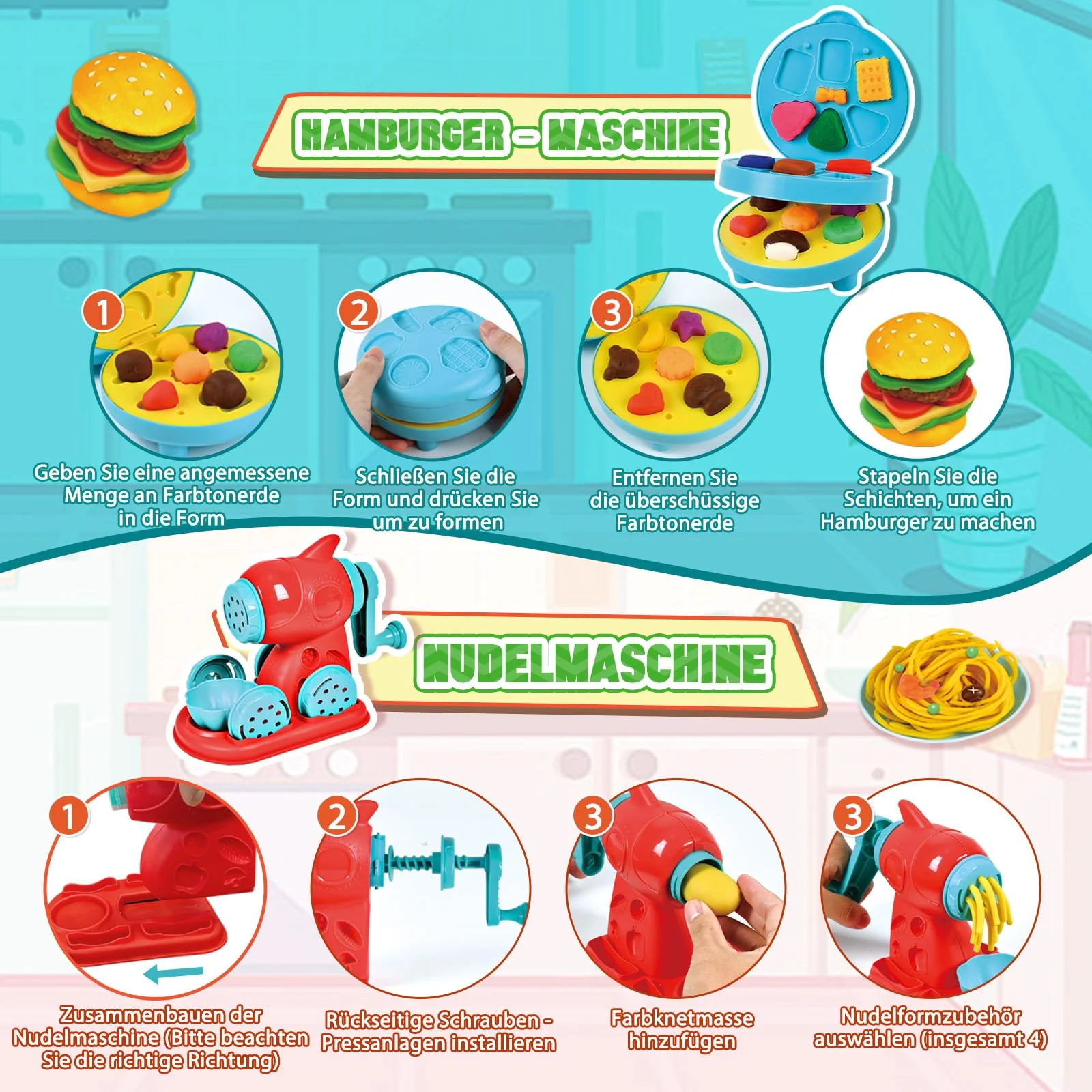 JONRRYIN Knete Set für Kinder, 102 Stück Knete Zubehör Knetwerkzeug mit 36 Modelliermasse, Kreatives Playdoh Knete Kinder Eismaschine Nudelmaschine Spielset Geschenk Mädchen & Junge - Image 4