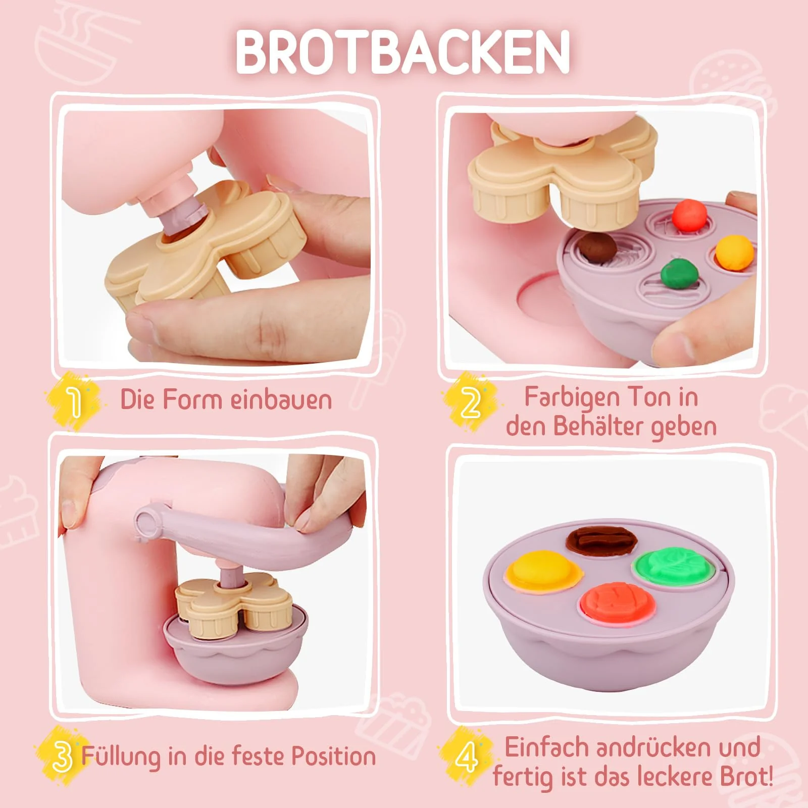 JONRRYIN Knete Set für Kinder, 65 Stück Knete Zubehör Knetwerkzeug mit 12 Modelliermasse, Kreatives Kinderknete Dough Nudelmaschine Spielset Geschenk für Mädchen & Junge (Rosa) - Image 2