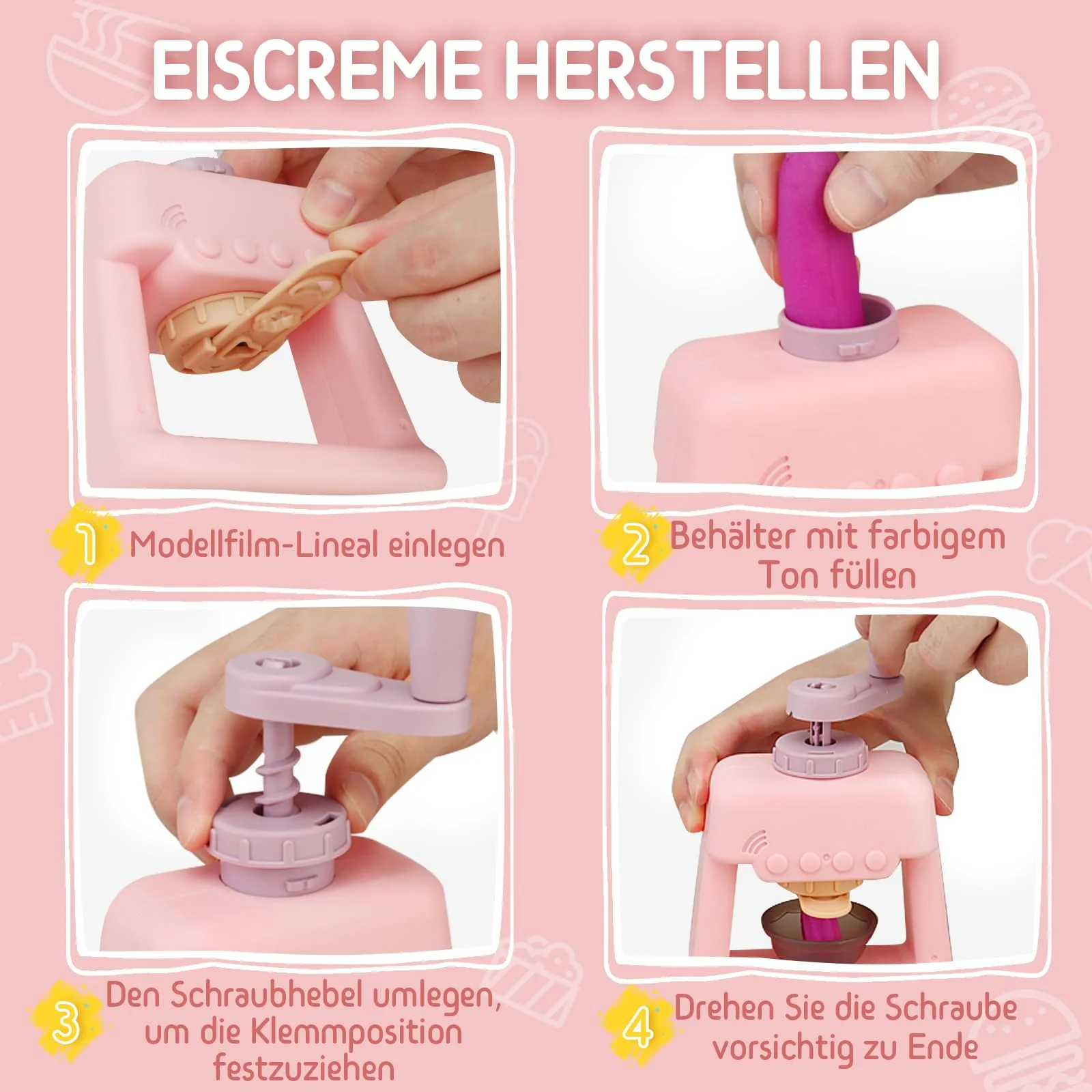 JONRRYIN Knete Set für Kinder, 65 Stück Knete Zubehör Knetwerkzeug mit 12 Modelliermasse, Kreatives Kinderknete Dough Nudelmaschine Spielset Geschenk für Mädchen & Junge (Rosa) - Image 3