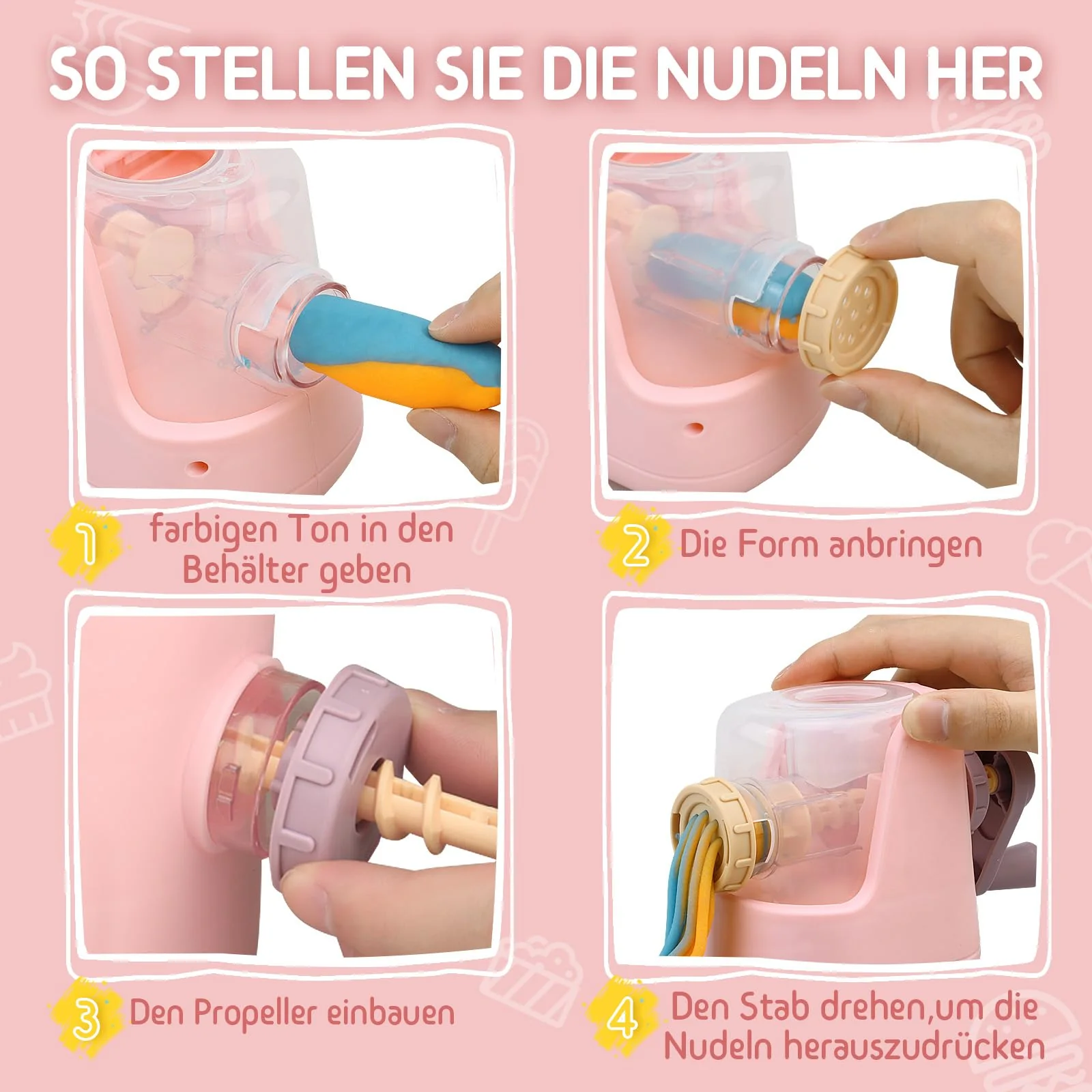 JONRRYIN Knete Set für Kinder, 65 Stück Knete Zubehör Knetwerkzeug mit 12 Modelliermasse, Kreatives Kinderknete Dough Nudelmaschine Spielset Geschenk für Mädchen & Junge (Rosa) - Image 4