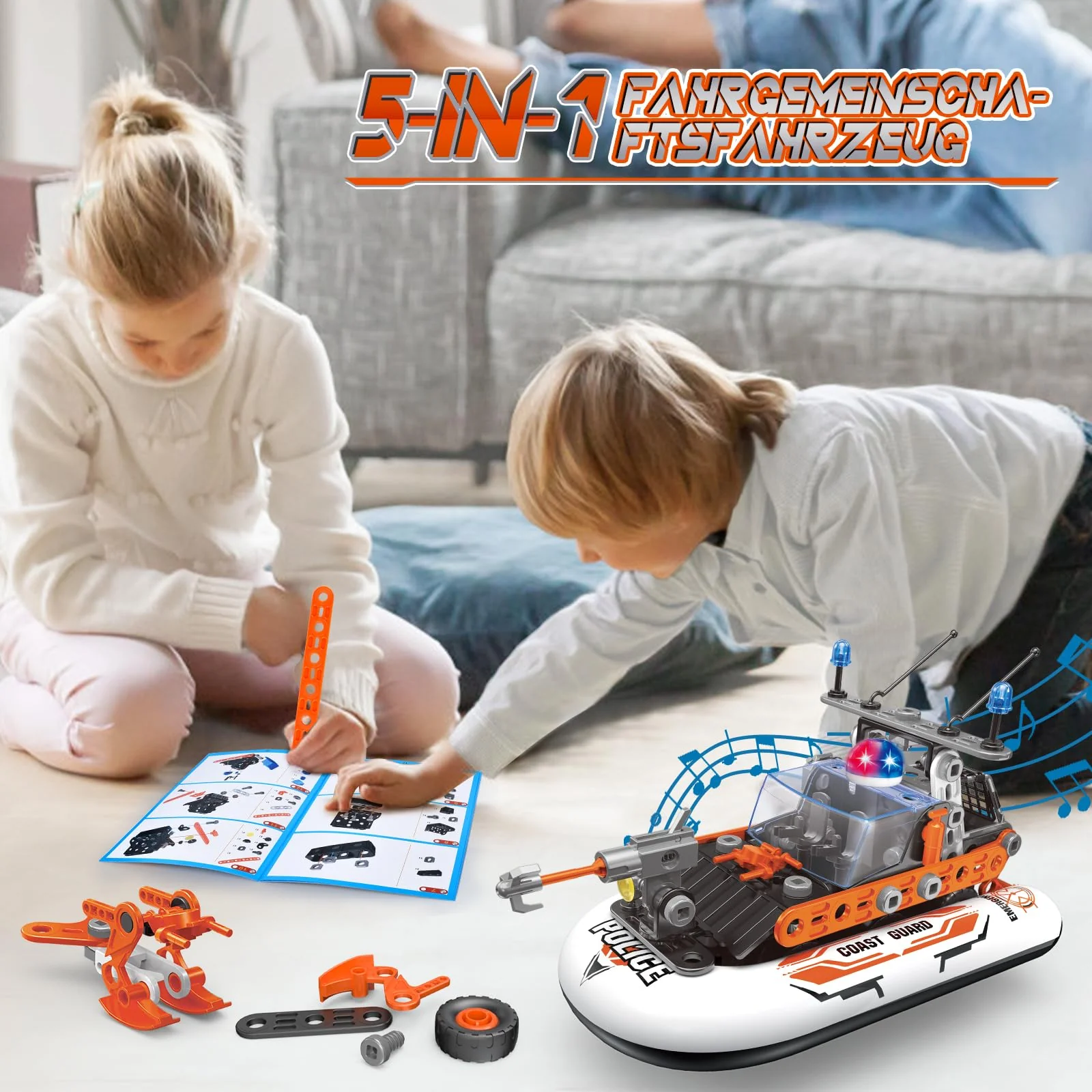 JONRRYIN Konstruktionsspielzeug für Kinder, 5-in-1 Engineering Spielzeug, Bausteine Pädagogische Lernspielzeug mit Lichtern und Musik, Bauspielzeug Ingenieurspielzeug kreatives Set für Kinder (172Pcs) - Image 3