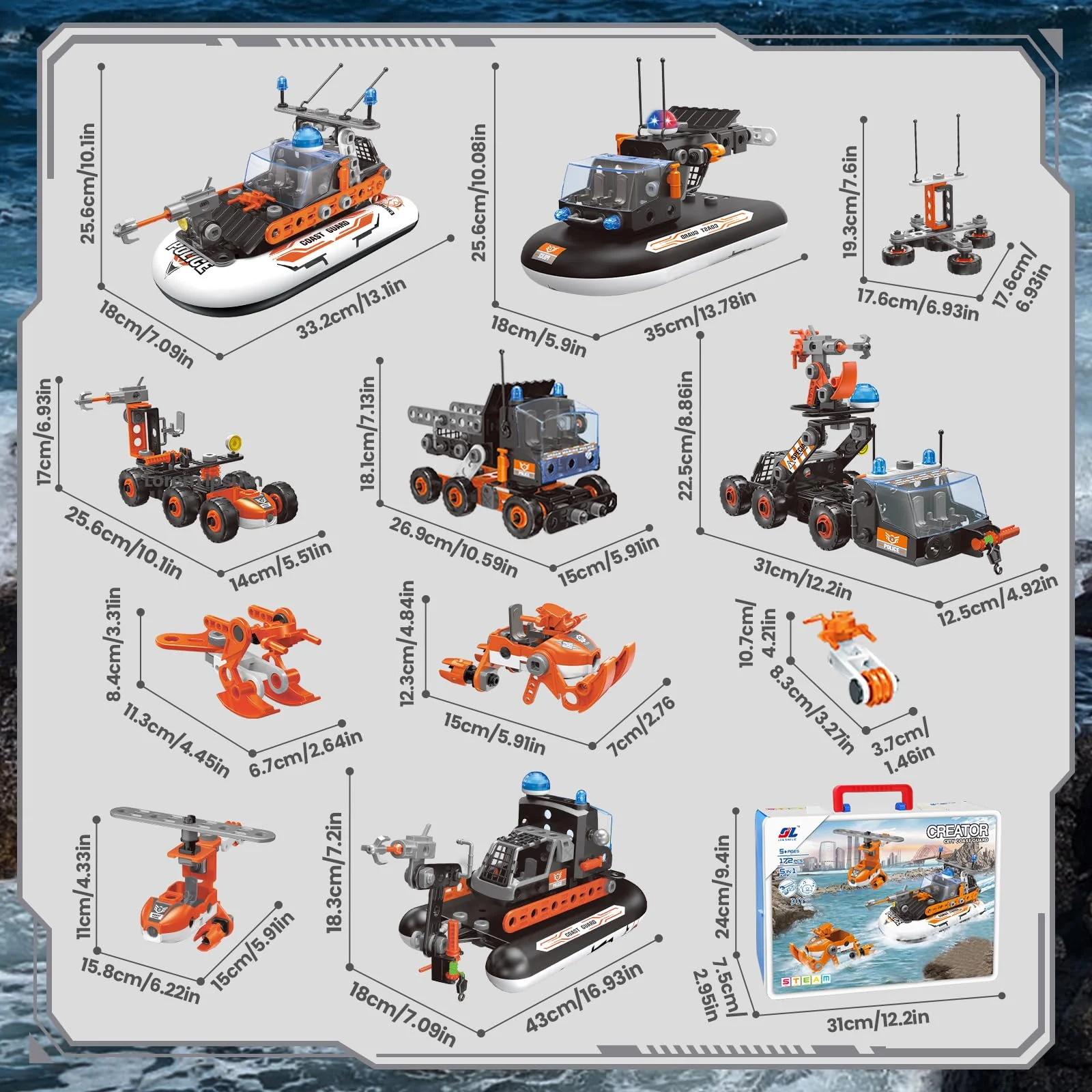 JONRRYIN Konstruktionsspielzeug für Kinder, 5-in-1 Engineering Spielzeug, Bausteine Pädagogische Lernspielzeug mit Lichtern und Musik, Bauspielzeug Ingenieurspielzeug kreatives Set für Kinder (172Pcs) - Image 6
