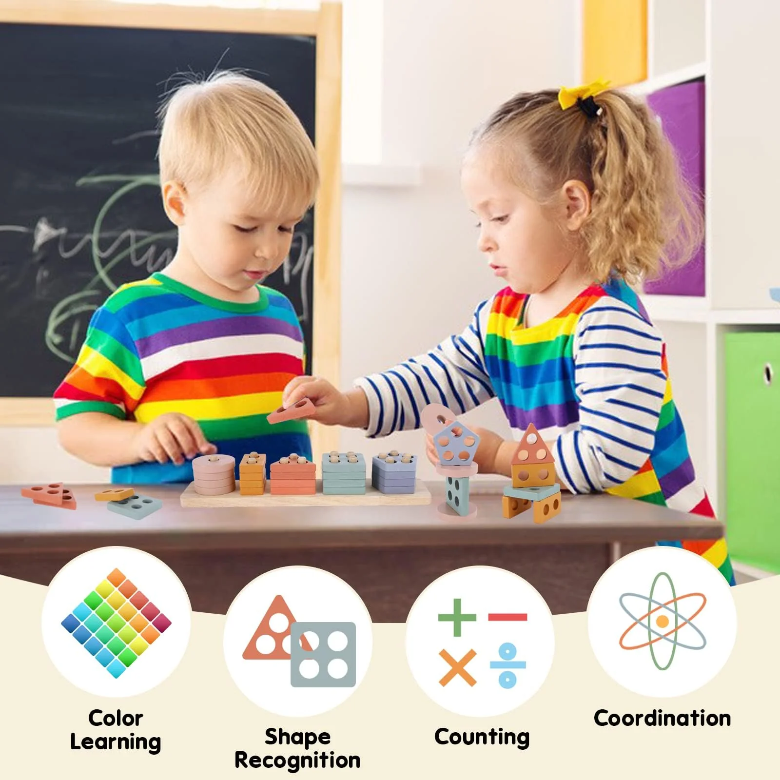 Joozmui Holz Montessori Spielzeug ab 1 2 3 Jahr, Holzspielzeug Motorikspielzeug Baby 6 9 Monate Babyspielzeug Sortierspiel Kinderspielzeug Lernspielzeug Steckpuzzle - Image 2