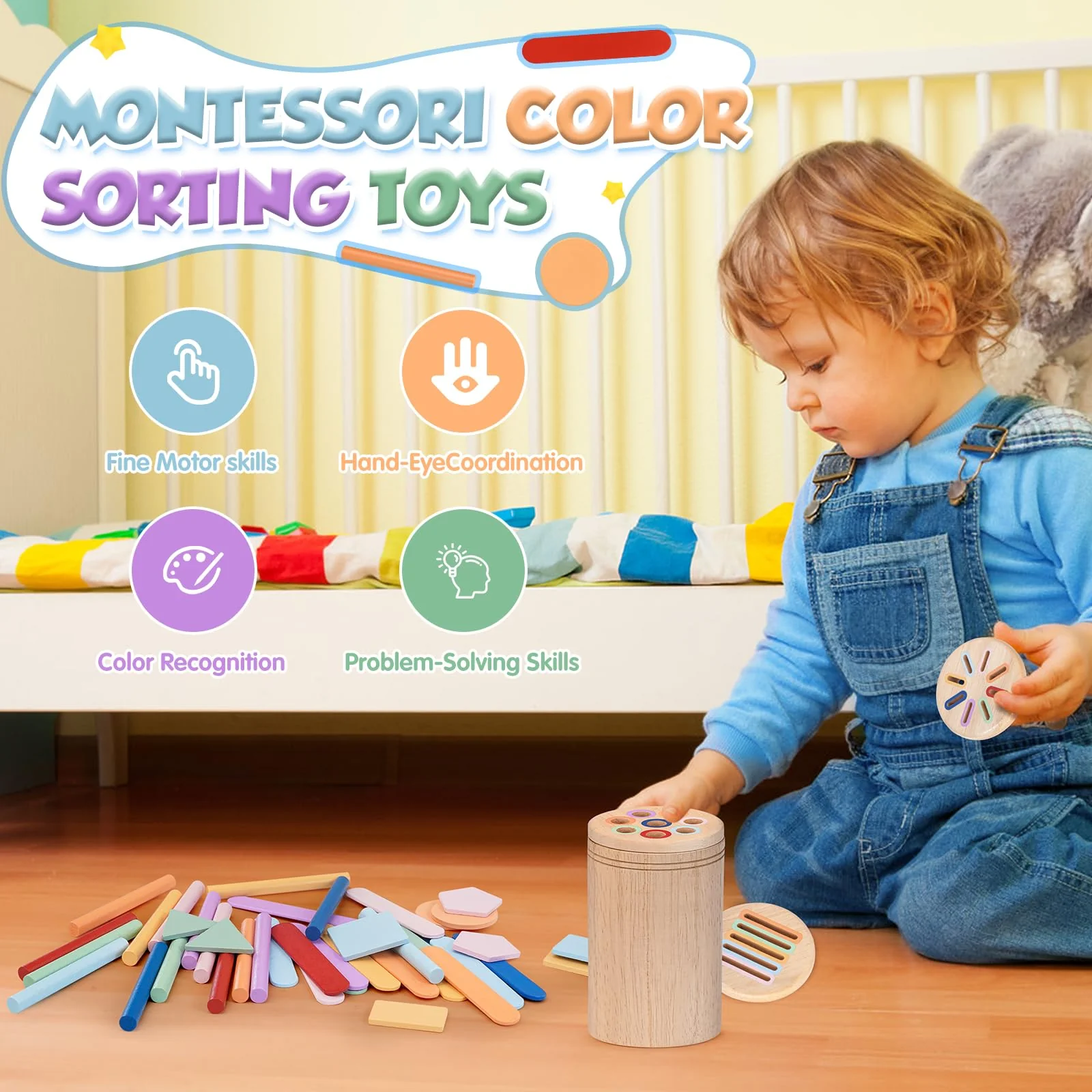 Joozmui Holz Montessori Spielzeug ab 1 2 3 Jahre, 3 in 1 Holzspielzeug Motorikspielzeug Baby Spielzeug 1 2 3 Jahr - Holz Sortier & Stapelspielzeug Geschenk für Kleinkinder Kinderspielzeug Lernspiele - Image 5