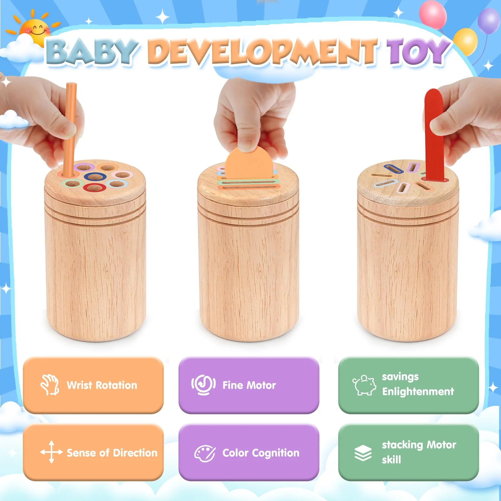Joozmui Holz Montessori Spielzeug ab 1 2 3 Jahre, 3 in 1 Holzspielzeug Motorikspielzeug Baby Spielzeug 1 2 3 Jahr - Holz Sortier & Stapelspielzeug Geschenk für Kleinkinder Kinderspielzeug Lernspiele - Image 7
