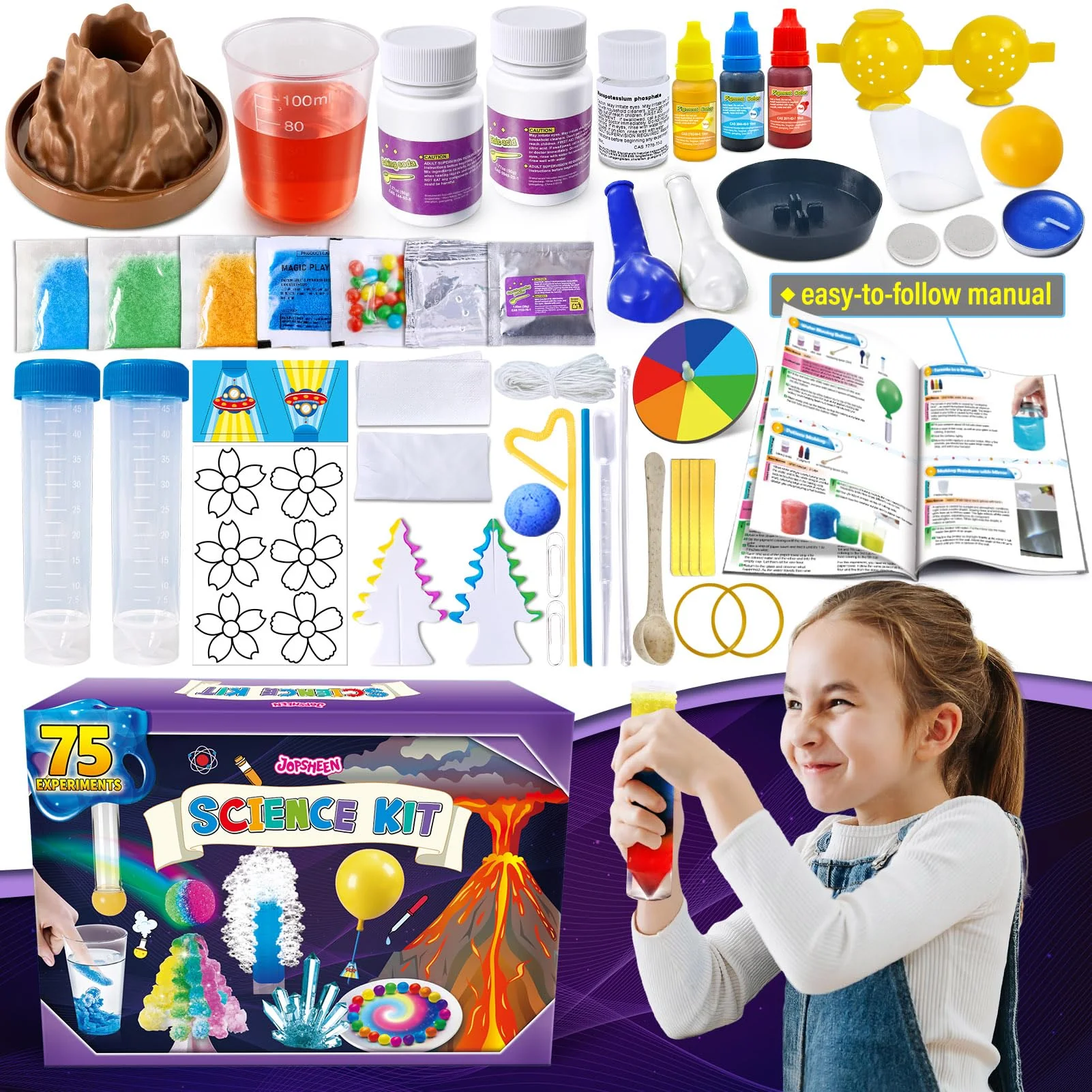 JOPSHEEN 75 Experimente Kits für Kinder Jungen Mädchen, Wissenschaft Experimentierkasten Spielzeug Jungen Geschenke, Vulkan Chemiebaukasten Kindern Labor - Image 3