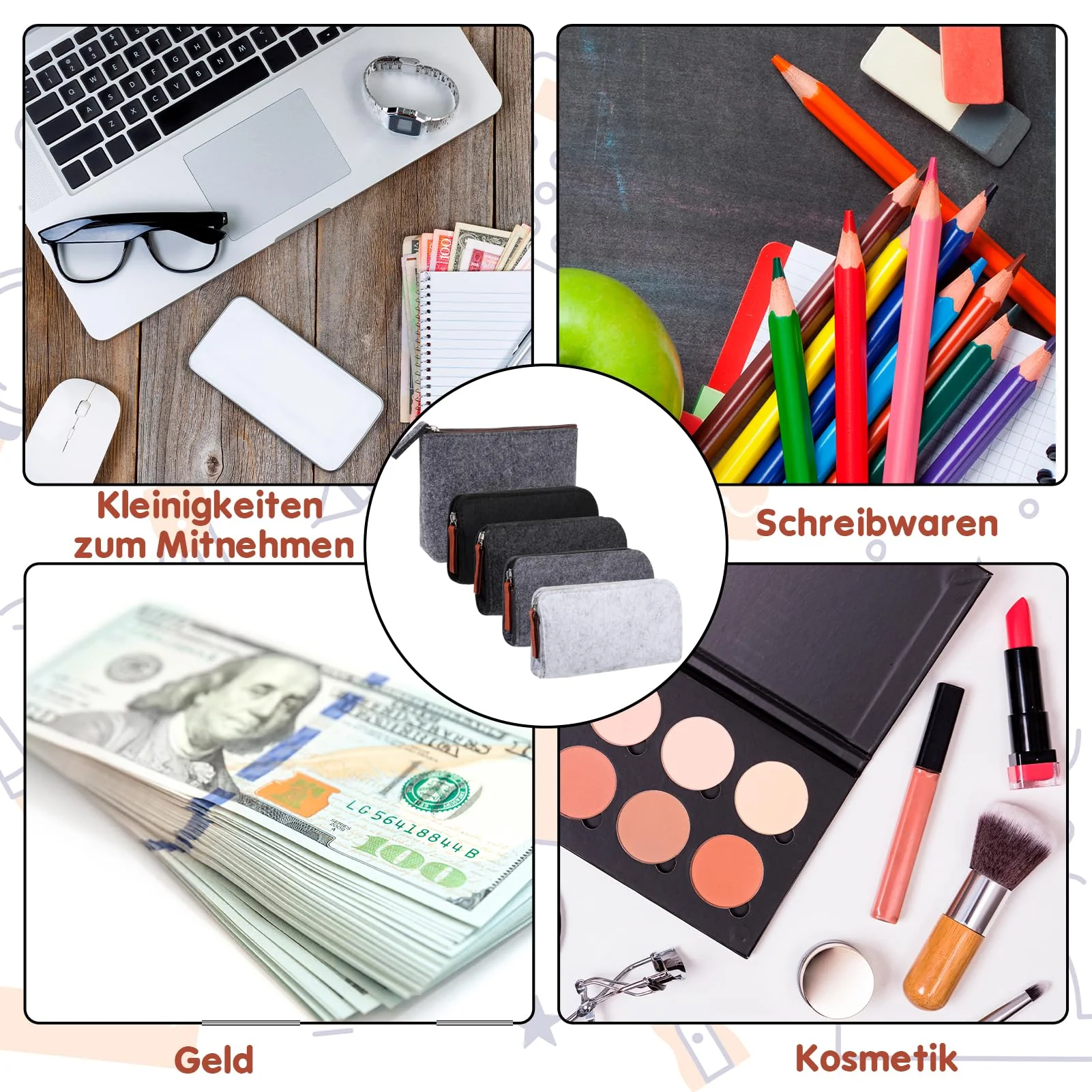 Jostift 5 Stück Filz Mäppchen Filztasche Klein Multifunktions Kosmetiktasche Mit Reißverschluss für Kosmetik,Stifte,Bleistifte,Gel-Stift und Andere Schulbedarf - Image 2