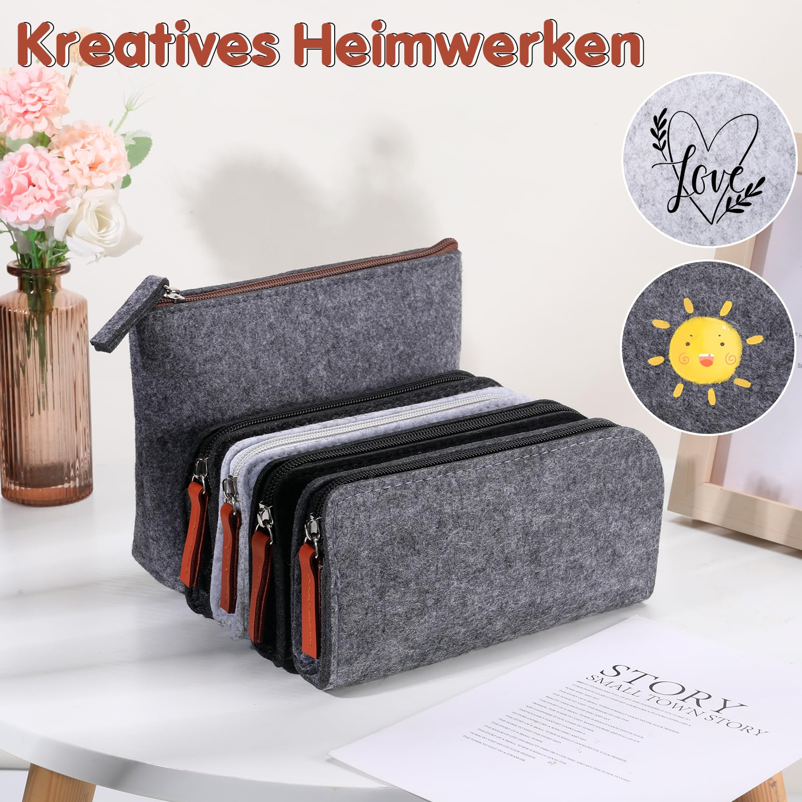Jostift 5 Stück Filz Mäppchen Filztasche Klein Multifunktions Kosmetiktasche Mit Reißverschluss für Kosmetik,Stifte,Bleistifte,Gel-Stift und Andere Schulbedarf - Image 5