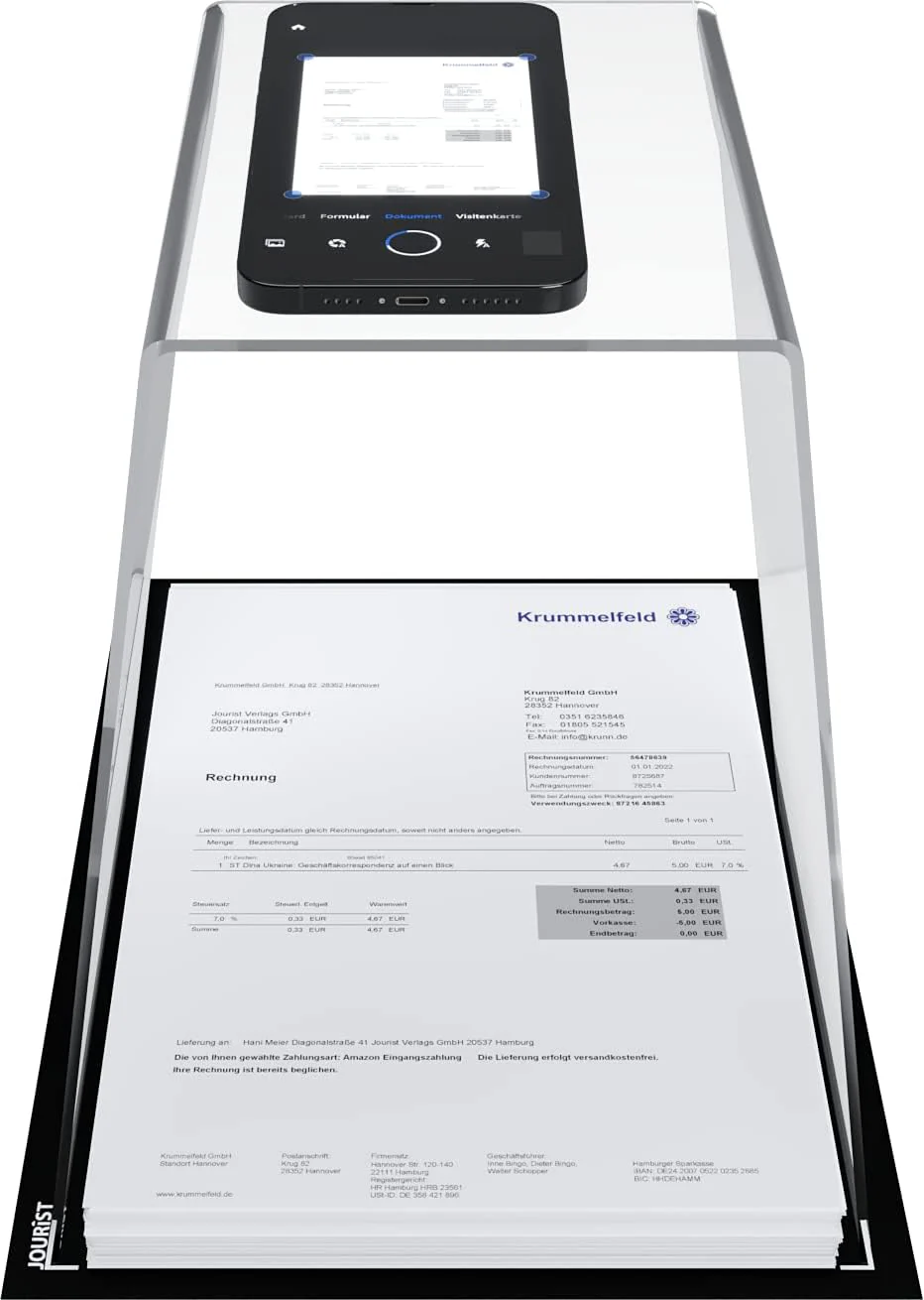 JOURIST ScanStand – scannen der Dokumente, Belege, Notizen und Visitenkarten mit Smartphones und Handys. Schwarze Matte für die optimale Ränder-Erkennung. - Image 2