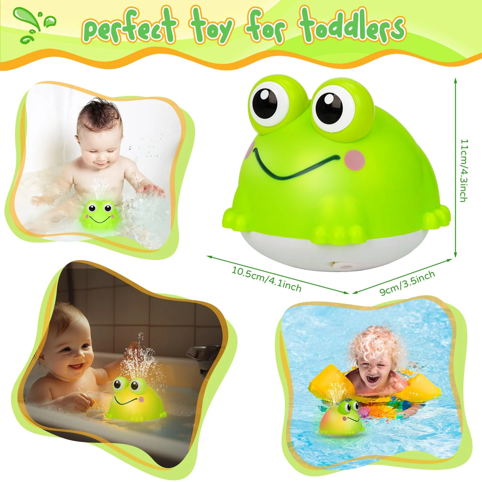 Jovicos Baby Badespielzeug, Wiederaufladbares Baby Badewannenspielzeug mit LED Licht, Frosch Spray Wasserspielzeug, Badewanne Spielzeug ab 1 2 3 Jahre, Badespielzeug für Jungen und Mädchen - Image 3