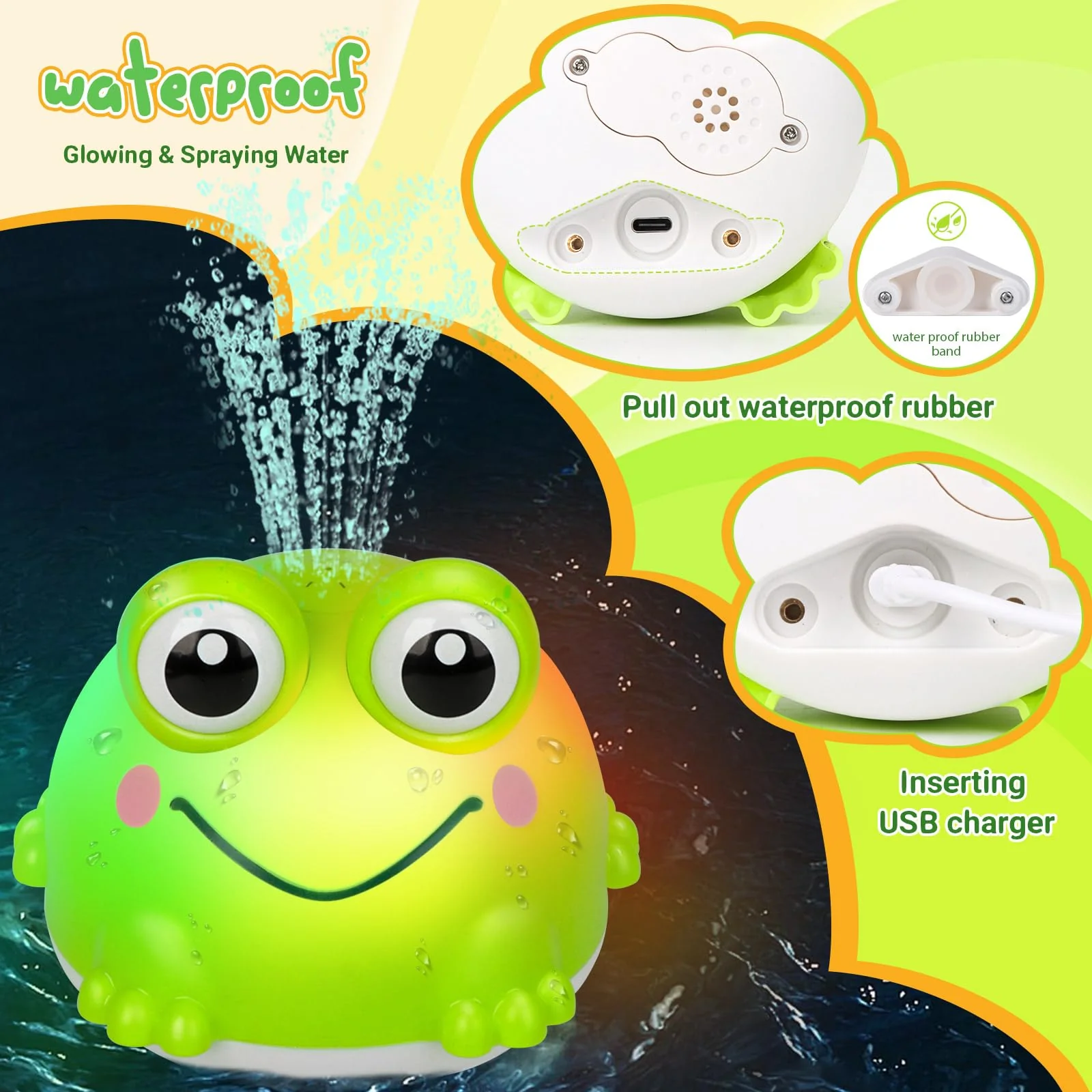 Jovicos Baby Badespielzeug, Wiederaufladbares Baby Badewannenspielzeug mit LED Licht, Frosch Spray Wasserspielzeug, Badewanne Spielzeug ab 1 2 3 Jahre, Badespielzeug für Jungen und Mädchen - Image 5