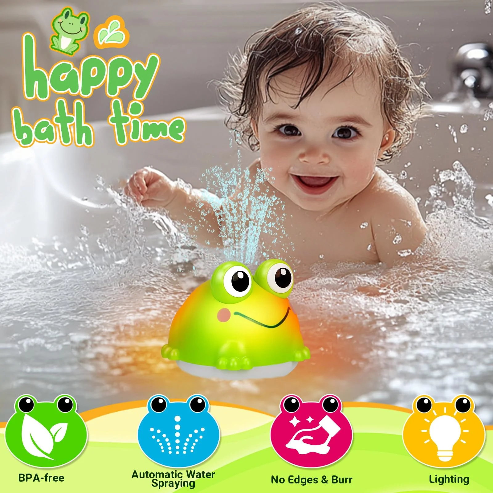 Jovicos Baby Badespielzeug, Wiederaufladbares Baby Badewannenspielzeug mit LED Licht, Frosch Spray Wasserspielzeug, Badewanne Spielzeug ab 1 2 3 Jahre, Badespielzeug für Jungen und Mädchen - Image 6