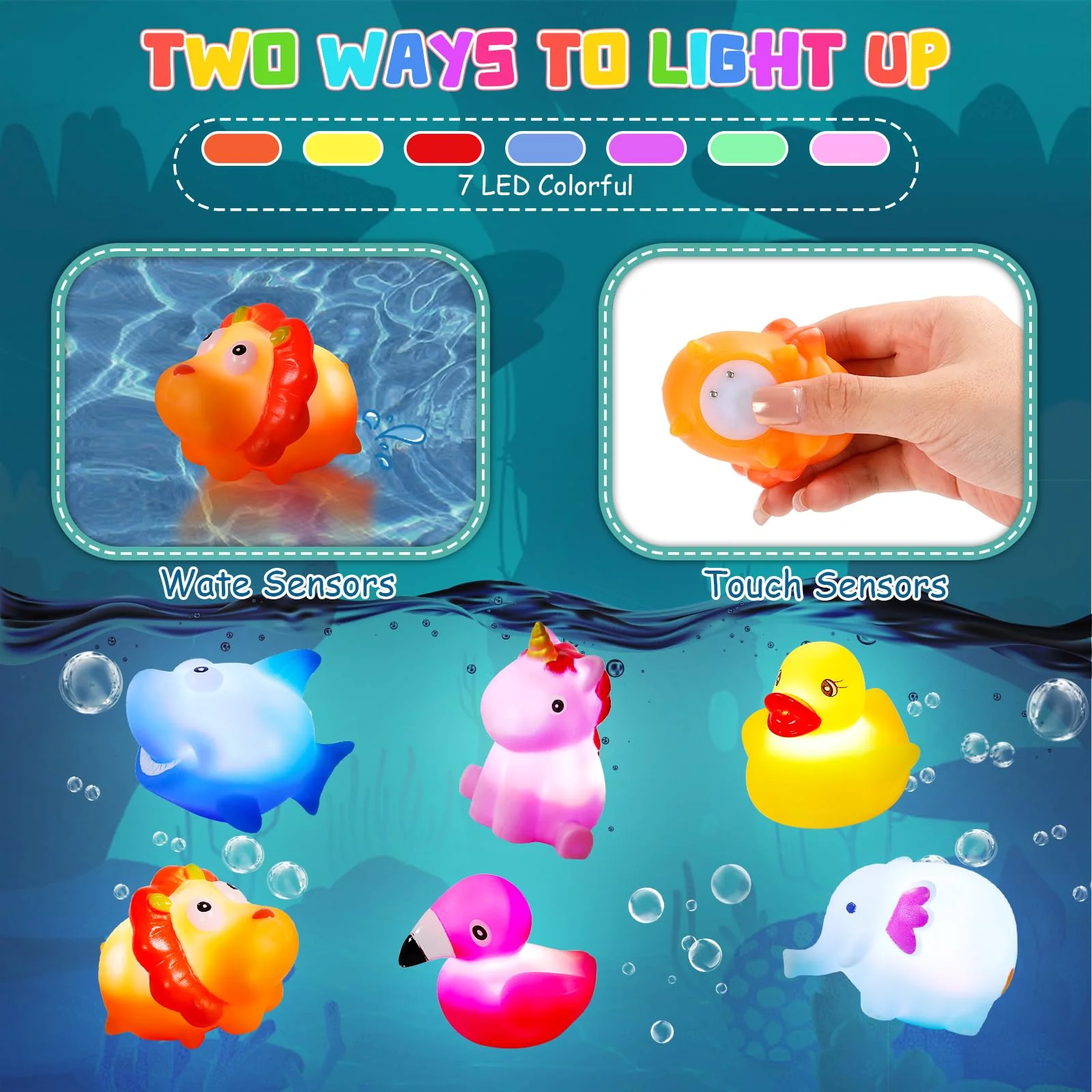 Jovicos Badespielzeug Baby, 6 Stuck LED Tier Badewannenspielzeug Baby, Wasserspielzeug Badewanne Spielzeug Kinder, Leuchtet Sensorik Spielzeug, Geschenke fur Jungen und Madchen - Image 7