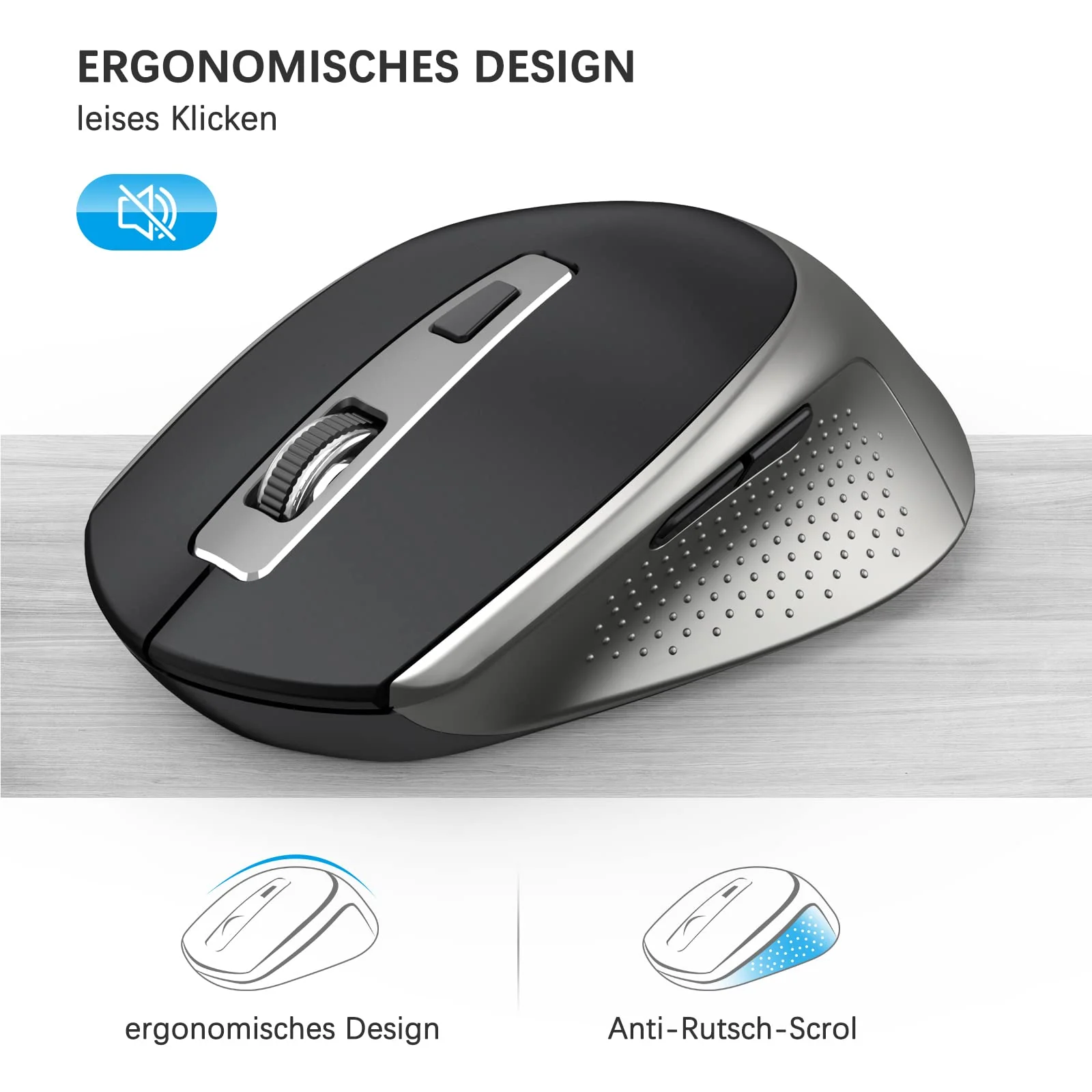 JOYACCESS Tastatur Maus Set Kabellos, 2.4G Ultra-Dünne Funktastatur mit Maus, QWERTZ Layout (Deutsch), Ergonomische Keyboard Mouse für Computer/Desktop/PC/Laptop/Windows 10/8/7, Schwarz und Grau - Image 3