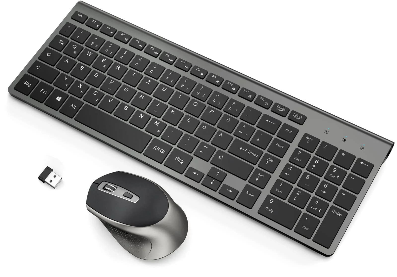 JOYACCESS Tastatur Maus Set Kabellos, 2.4G Ultra-Dünne Funktastatur mit Maus, QWERTZ Layout (Deutsch), Ergonomische Keyboard Mouse für Computer/Desktop/PC/Laptop/Windows 10/8/7, Schwarz und Grau - Image 4
