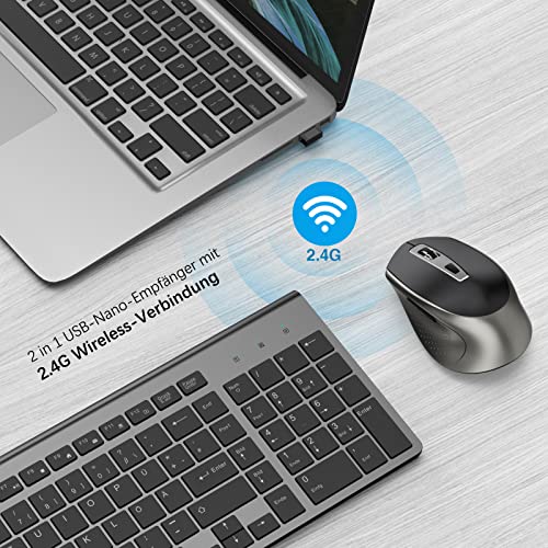 JOYACCESS Tastatur Maus Set Kabellos, 2.4G Ultra-Dünne Funktastatur mit Maus, QWERTZ Layout (Deutsch), Ergonomische Keyboard Mouse für Computer/Desktop/PC/Laptop/Windows 10/8/7, Schwarz und Grau - Image 5