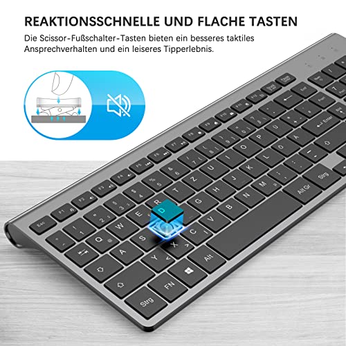 JOYACCESS Tastatur Maus Set Kabellos, 2.4G Ultra-Dünne Funktastatur mit Maus, QWERTZ Layout (Deutsch), Ergonomische Keyboard Mouse für Computer/Desktop/PC/Laptop/Windows 10/8/7, Schwarz und Grau - Image 7