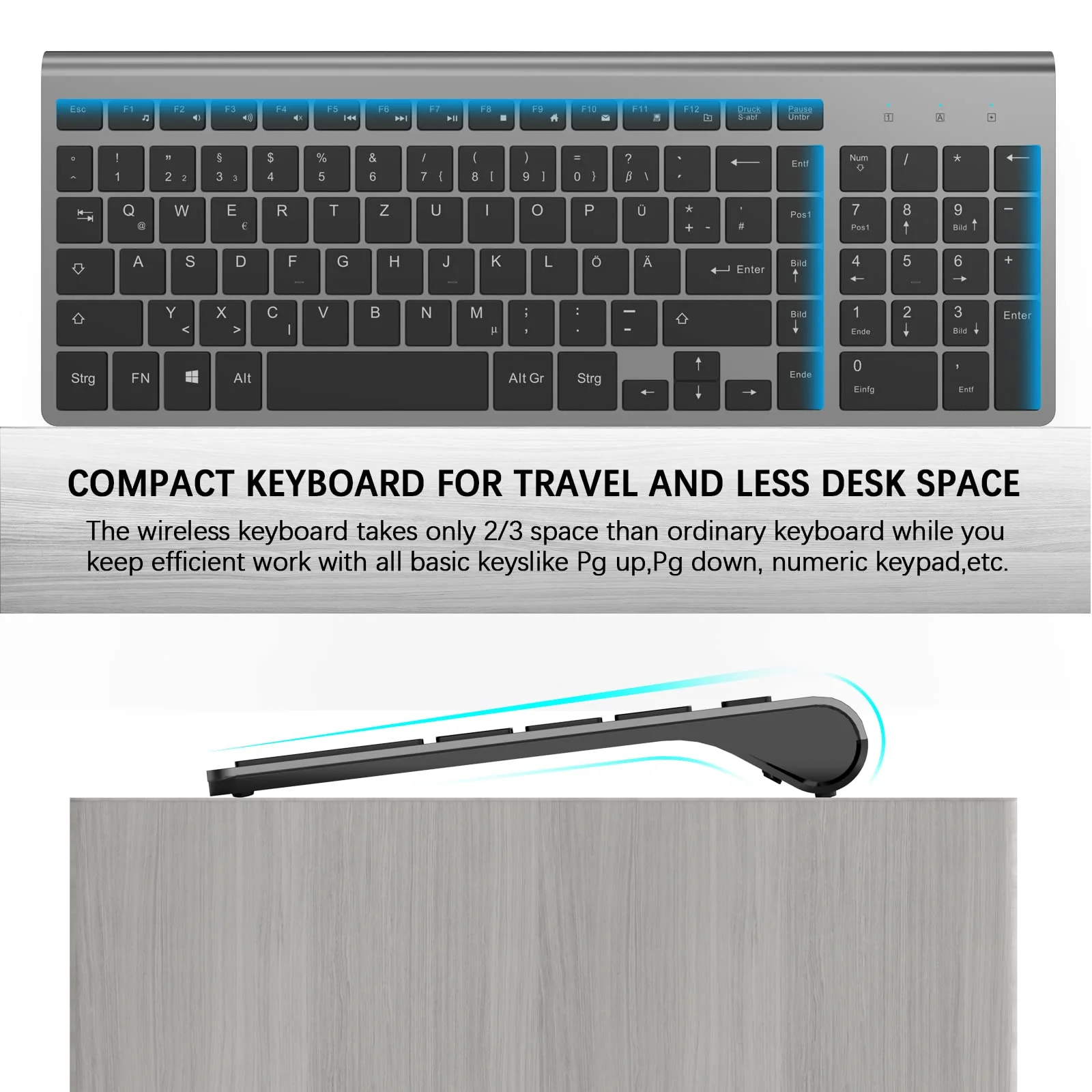JOYACCESS Tastatur Maus Set Kabellos, 2.4G Ultra-Dünne Funktastatur mit Maus, QWERTZ Layout (Deutsch), Ergonomische Keyboard Mouse für Computer/Desktop/PC/Laptop/Windows 10/8/7, Schwarz und Grau - Image 9