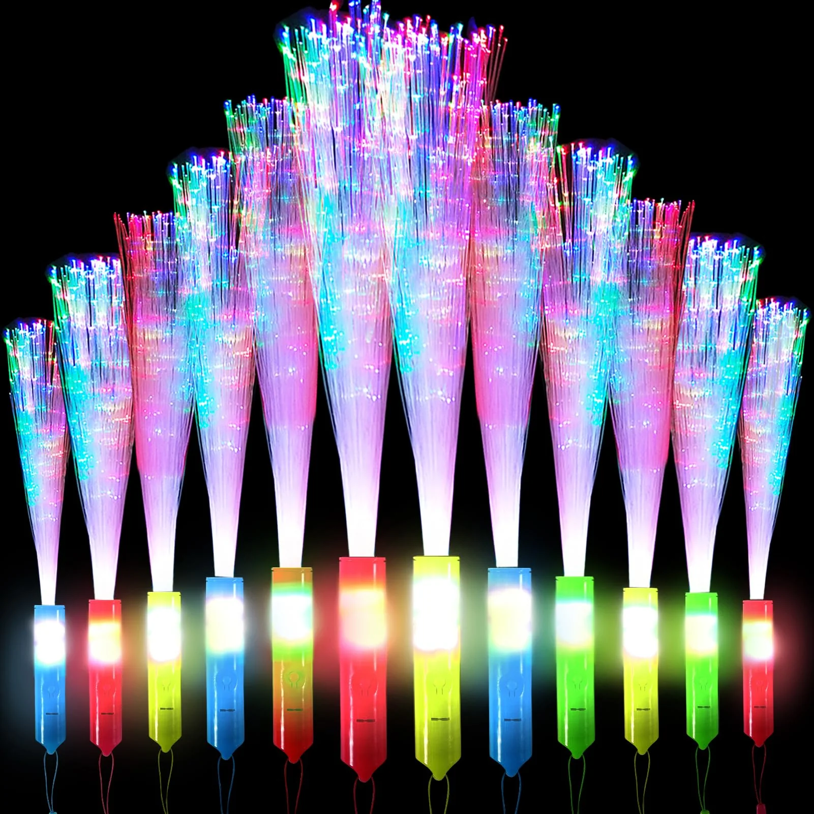 Joycabin 12 Stück LED Leuchtstäbe, Knicklichter, Leuchtwedel Party Set mit Multicolor Licht, Glasfaser Leuchtstab für Weihnachten, Party, Konzert, Hochzeit