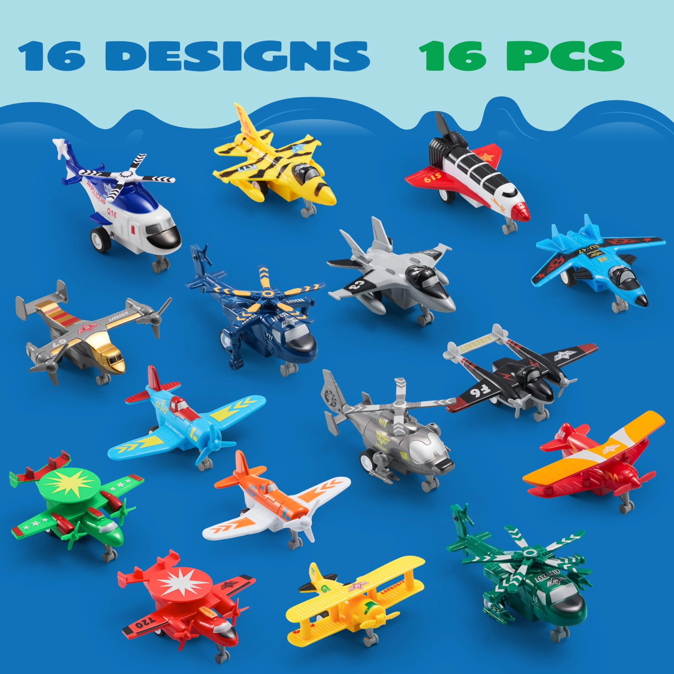 JOYIN 16-teiliges Flugzeug Spielzeug zum Zurückziehen, Spielzeug ab 3 Jahren Jungen, Flugzeug Spielzeugset Hubschrauber Kampfjet, Geschenke für Kinder im Alter von 2-8 Jahren - Image 7