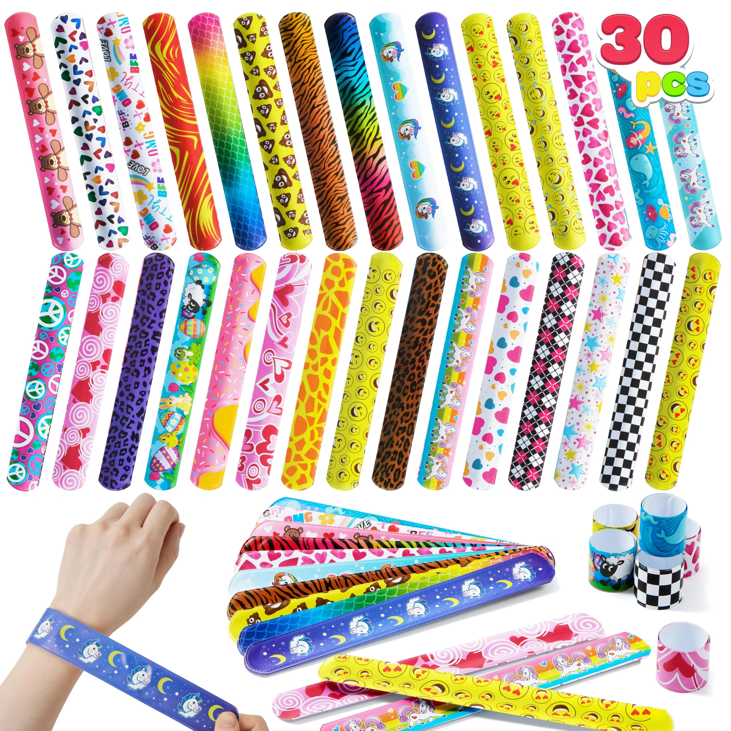 JOYIN 30 PCs Slap Armbänder, Kleine Mitbringsel für Kinder, Party Mitgebsel Kindergeburtstag ab 4 Jahre (30 Designs) Geburtstag Party Favours Pack, Kindergeburtstag Gastgeschenke, Ostern Korb Füller