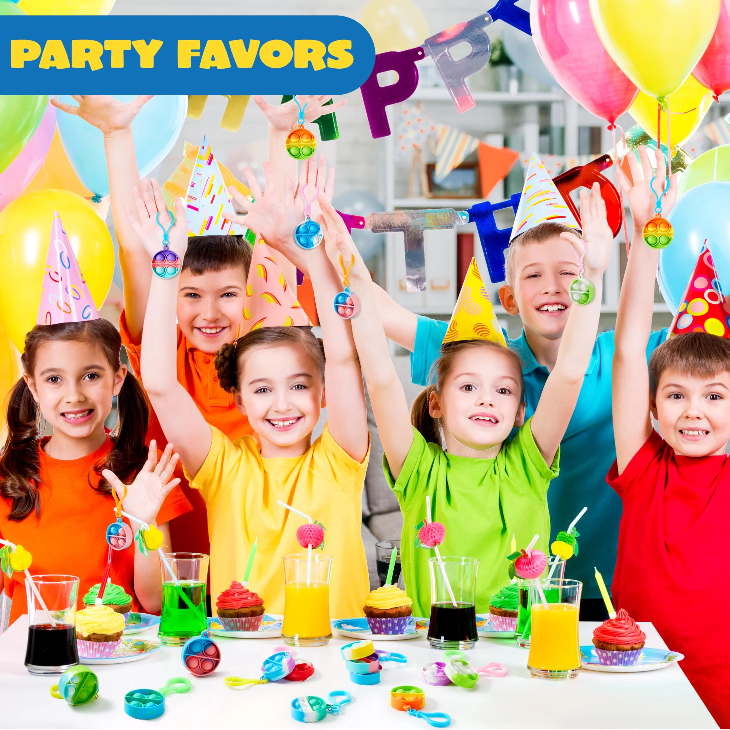JOYIN 30 Stück(Rund) Mitgebsel Kindergeburtstag Mini-Fidget-Spielzeug, Partygeschenke für Kinder von 4–8, Popit Keychain für Kinder Jungen Mädchen Pop-Schlüsselanhänger - Image 3