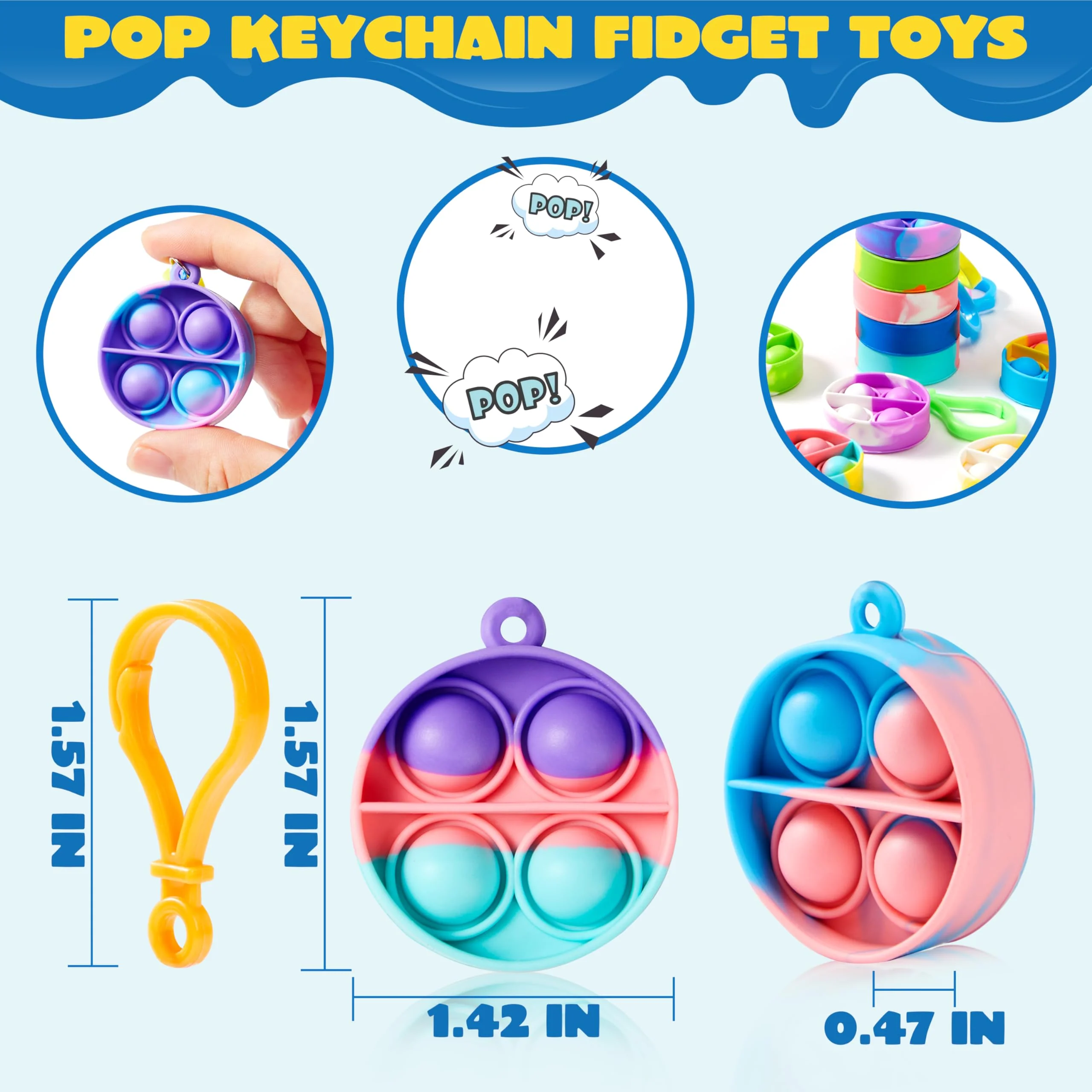 JOYIN 30 Stück(Rund) Mitgebsel Kindergeburtstag Mini-Fidget-Spielzeug, Partygeschenke für Kinder von 4–8, Popit Keychain für Kinder Jungen Mädchen Pop-Schlüsselanhänger - Image 7