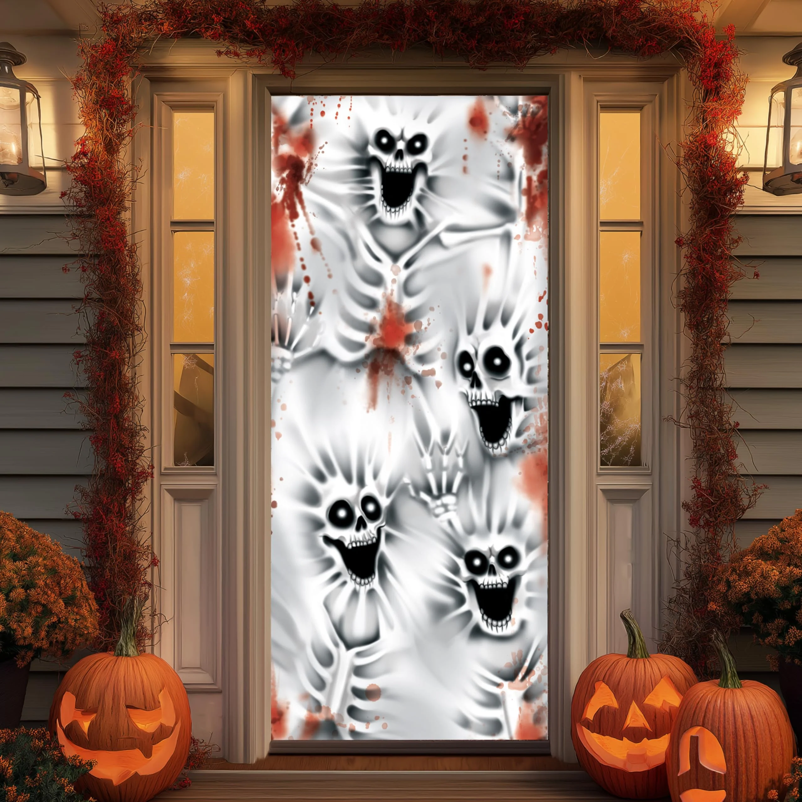 JOYIN 3D-Design Gruselige Skelett-Türabdeckung 76,2 x 182,9 cm für Halloween-Skelett-Tür, Fenster und Wandabdeckung, Innen- und Außendekoration