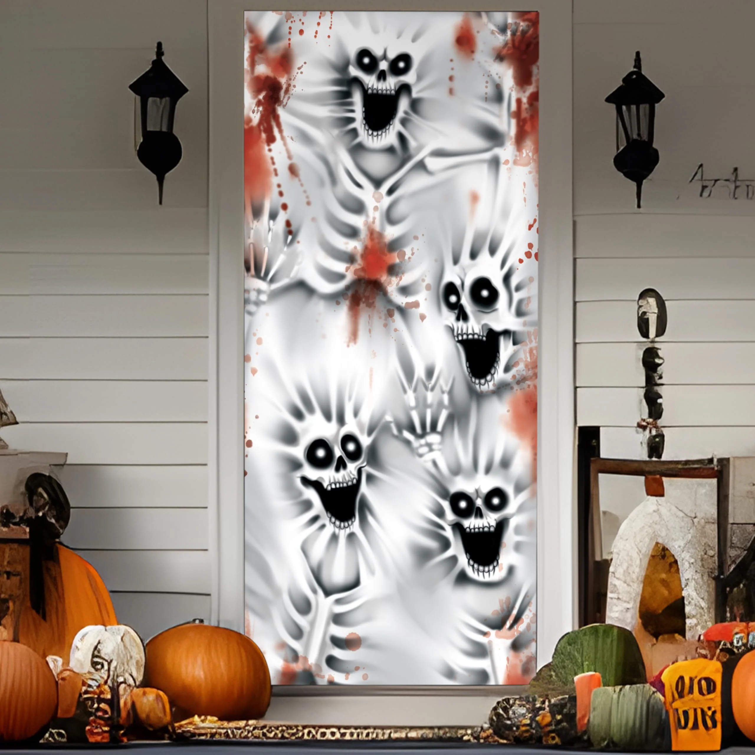 JOYIN 3D-Design Gruselige Skelett-Türabdeckung 76,2 x 182,9 cm für Halloween-Skelett-Tür, Fenster und Wandabdeckung, Innen- und Außendekoration - Image 2