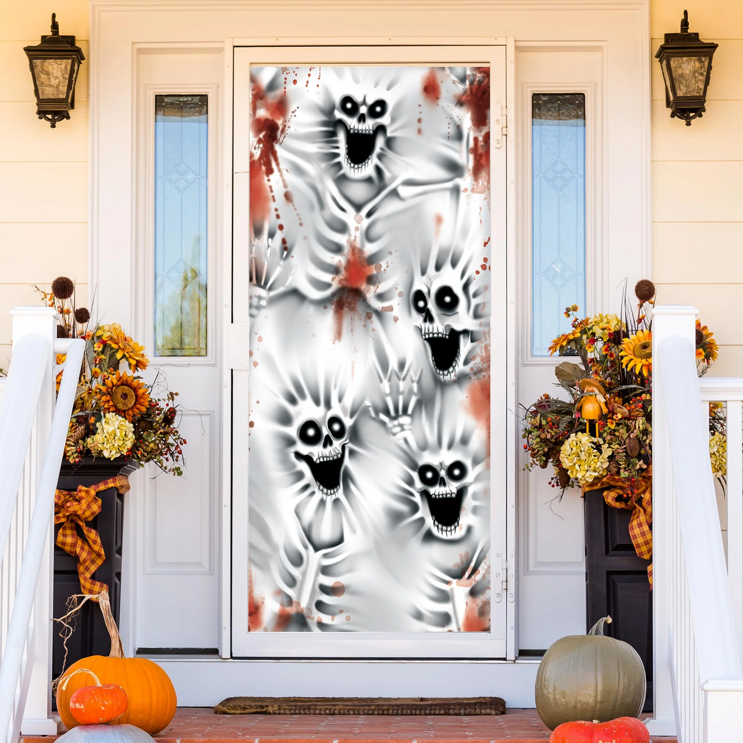 JOYIN 3D-Design Gruselige Skelett-Türabdeckung 76,2 x 182,9 cm für Halloween-Skelett-Tür, Fenster und Wandabdeckung, Innen- und Außendekoration - Image 3