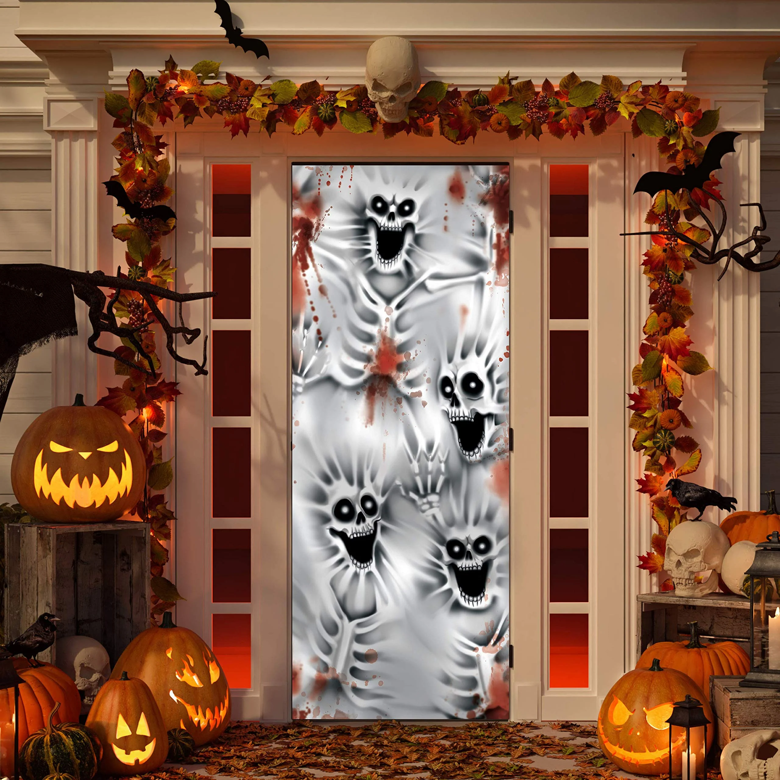 JOYIN 3D-Design Gruselige Skelett-Türabdeckung 76,2 x 182,9 cm für Halloween-Skelett-Tür, Fenster und Wandabdeckung, Innen- und Außendekoration - Image 4