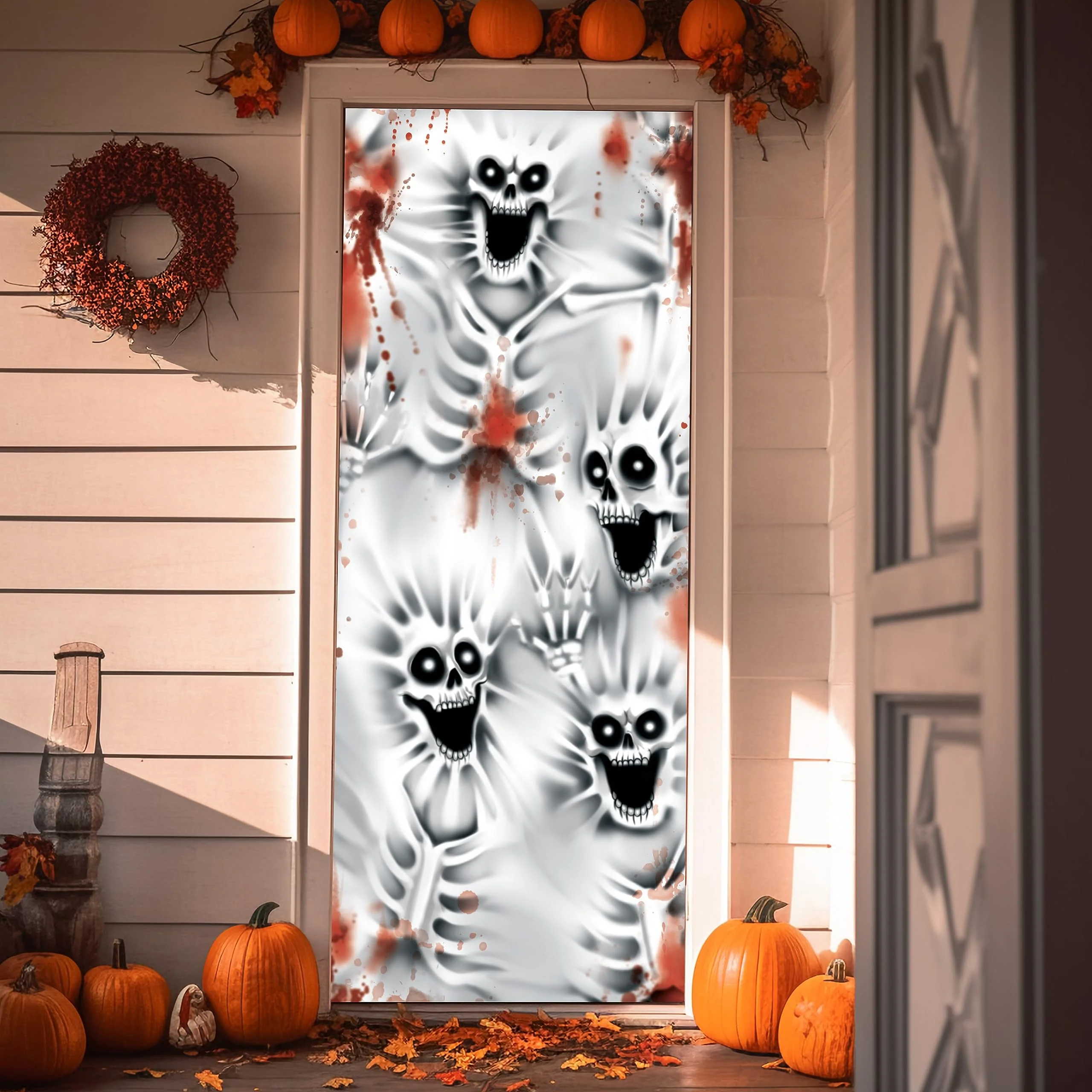 JOYIN 3D-Design Gruselige Skelett-Türabdeckung 76,2 x 182,9 cm für Halloween-Skelett-Tür, Fenster und Wandabdeckung, Innen- und Außendekoration - Image 5