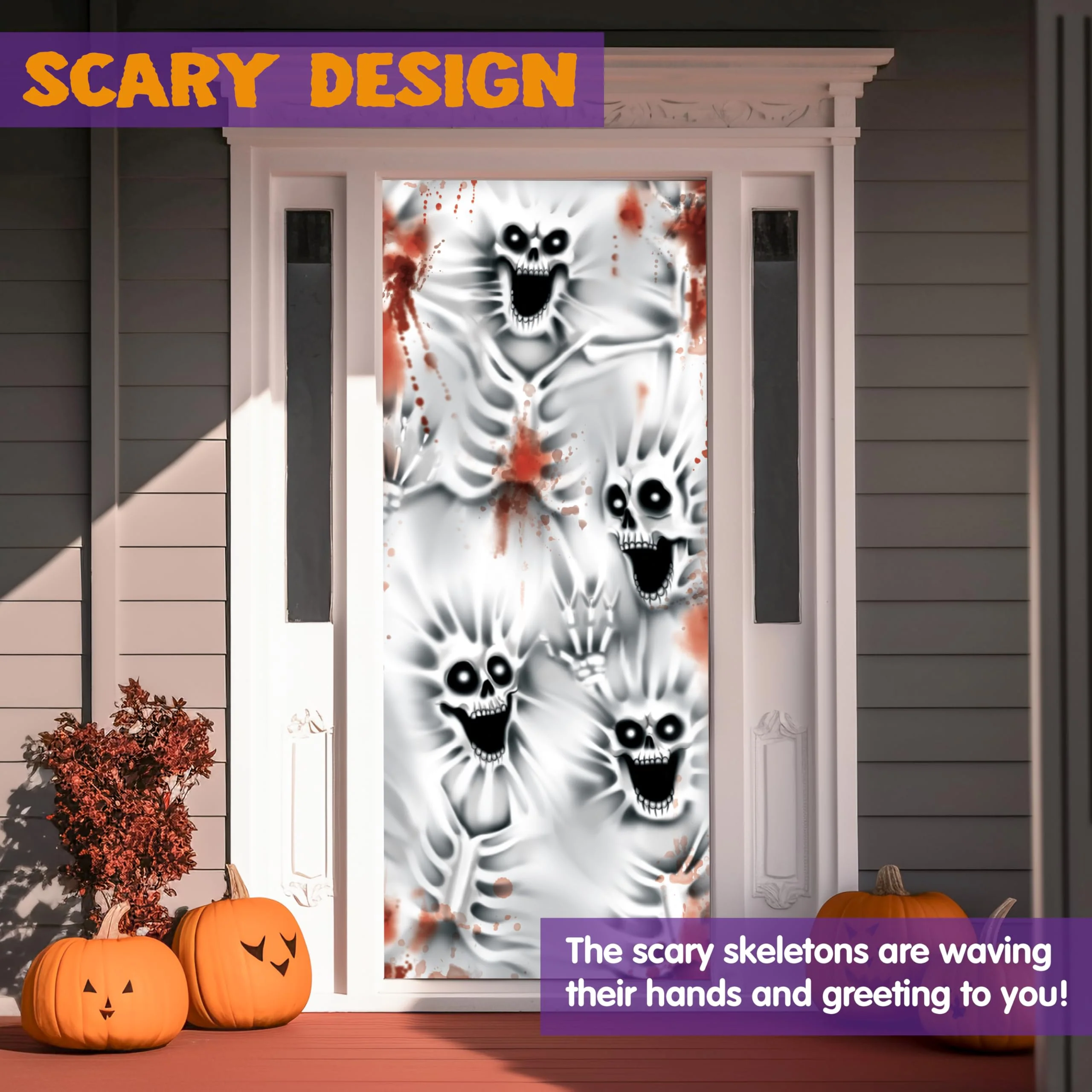 JOYIN 3D-Design Gruselige Skelett-Türabdeckung 76,2 x 182,9 cm für Halloween-Skelett-Tür, Fenster und Wandabdeckung, Innen- und Außendekoration - Image 7