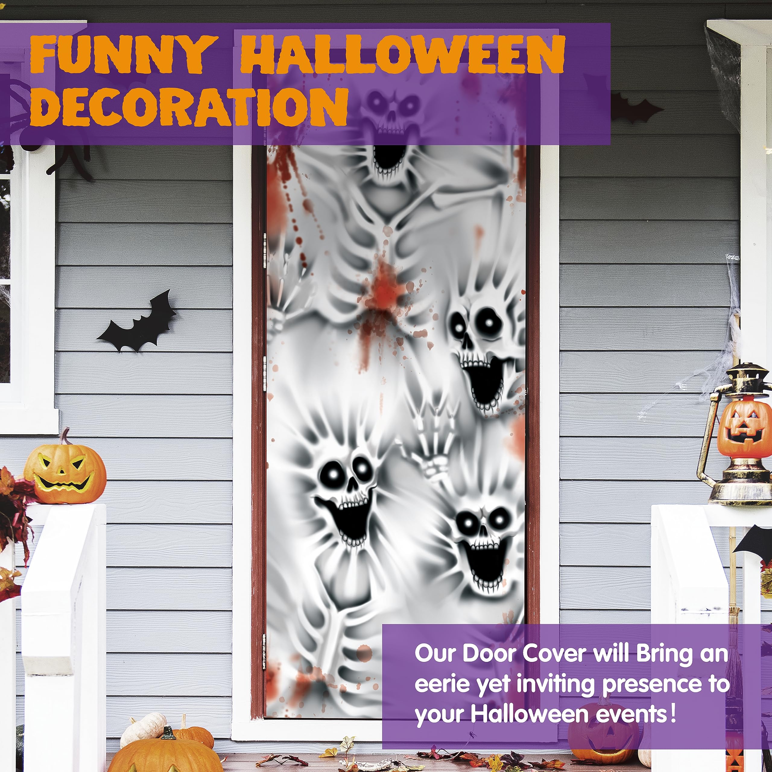 JOYIN 3D-Design Gruselige Skelett-Türabdeckung 76,2 x 182,9 cm für Halloween-Skelett-Tür, Fenster und Wandabdeckung, Innen- und Außendekoration - Image 9
