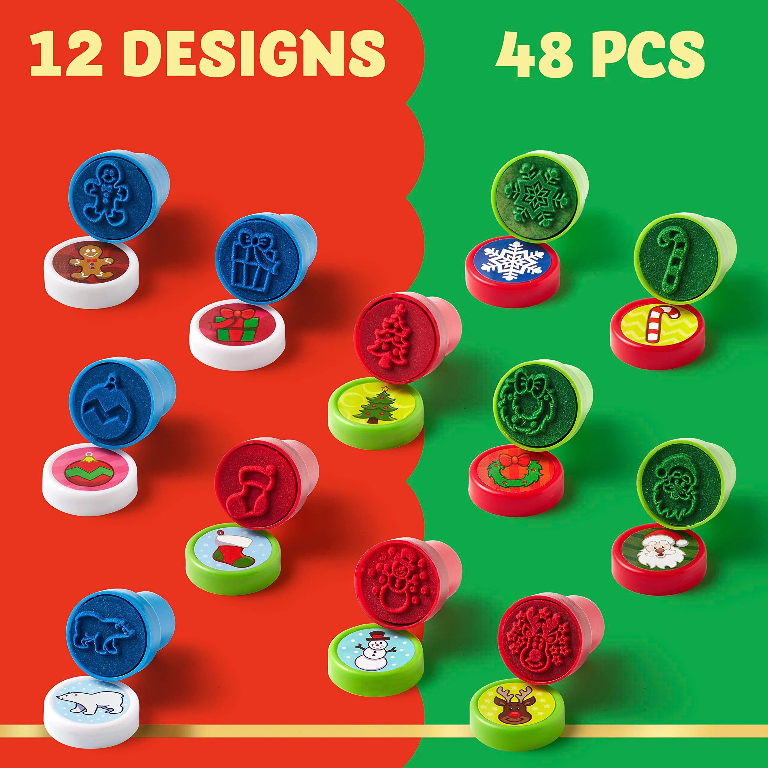 JOYIN 48-teiliges Weihnachtsstempel-Set für Kinder (12 Verschiedene Motive, Kunststoffstempel) ideal als Gastgeschenk, für den Nikolausstiefel, Bastelarbeiten, Schulpreise und andere Aufmerksamkeiten - Image 6