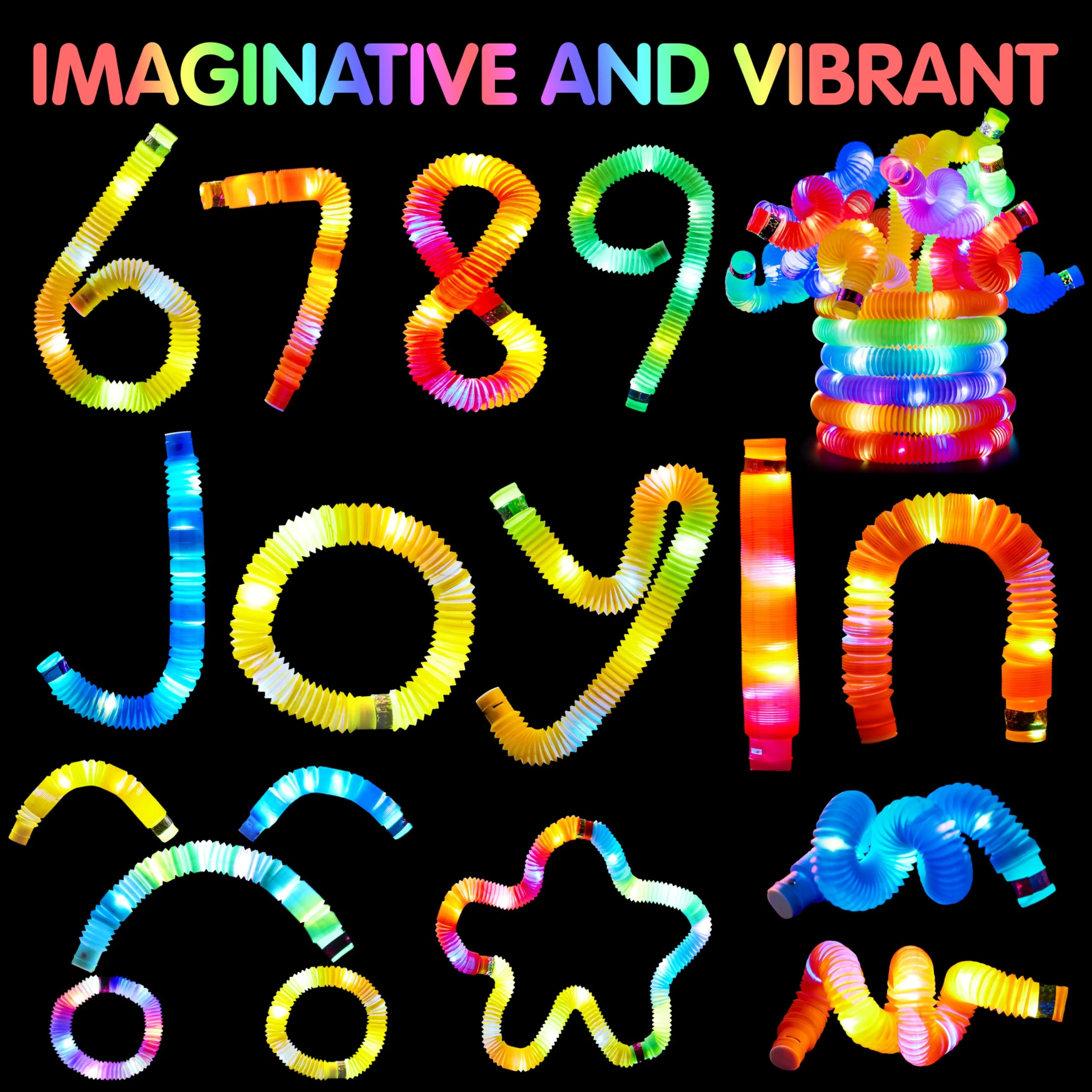 JOYIN 9 Stück LED Knicklicht Pop Tubes, Leuchtende Sensorik Spielzeuge & Biegsame Röhren, Perfekt Als Halloween Party Deko, Mitgebsel Für Kinder Und Fidget Toy - Image 3