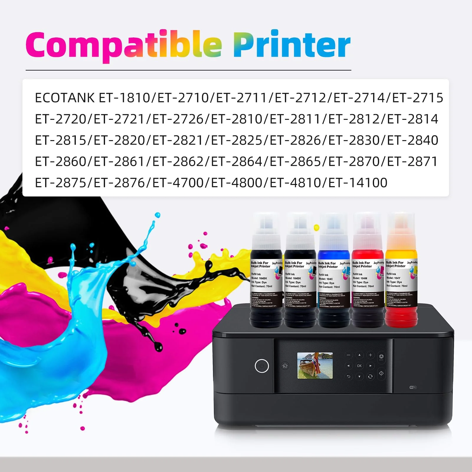 JoyPrinting 104 Tinte Kompatibel für Epson 104 Multipack Tintenflasche für Ecotank ET-2820 ET-2710 ET-2720 ET-2815 ET-2810 ET-2826 ET-1810 ET‑2711 ET-2712 ET-2715 ET-2714 ET-2721 ET-2726 ET-4800 - Image 3