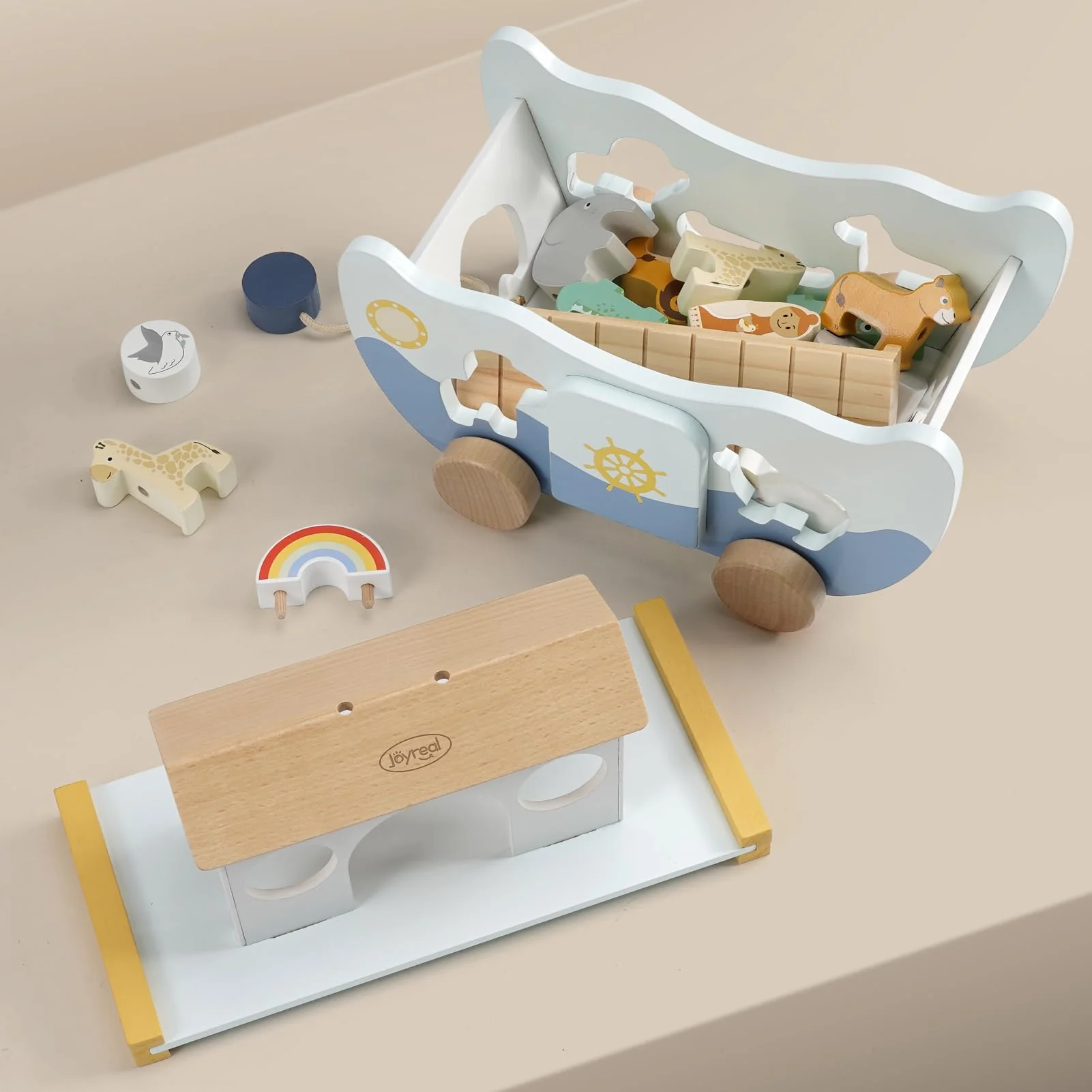 Joyreal Arche Noah Holz - Taufgeschenke für Mädchen Jungen Kinder, Geschenk Taufe, Montessori Spielzeug ab 1 2 3 Jahr, Holzspielzeug mit Bauernhof Spielzeug Sortier Stapel - Image 4
