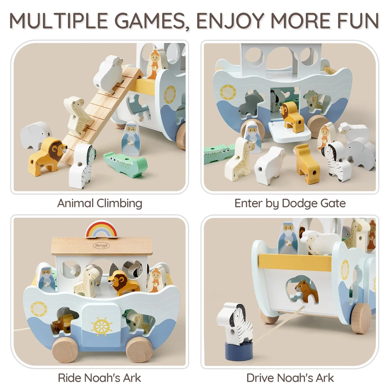 Joyreal Arche Noah Holz - Taufgeschenke für Mädchen Jungen Kinder, Geschenk Taufe, Montessori Spielzeug ab 1 2 3 Jahr, Holzspielzeug mit Bauernhof Spielzeug Sortier Stapel - Image 7