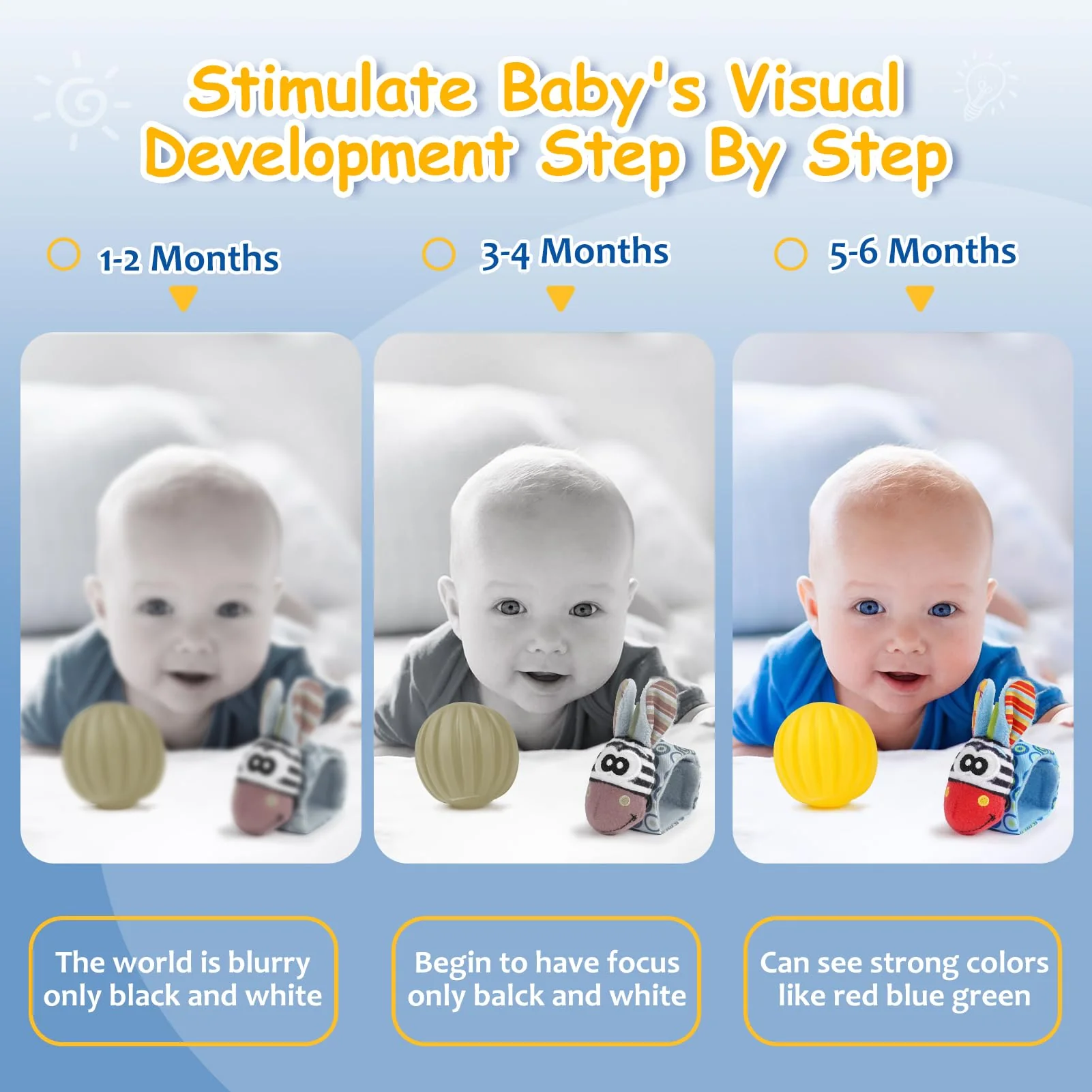 Joyreal Baby Spielzeug 0-6 Monate, 10-teiliges Set für Neugeborene Sensorikspielzeug, Baby Raupe Musikspielzeug, Rasseln, Bänder, Tummy Time Toys, Geschenk von 3, 6, 9 Monaten - Image 3