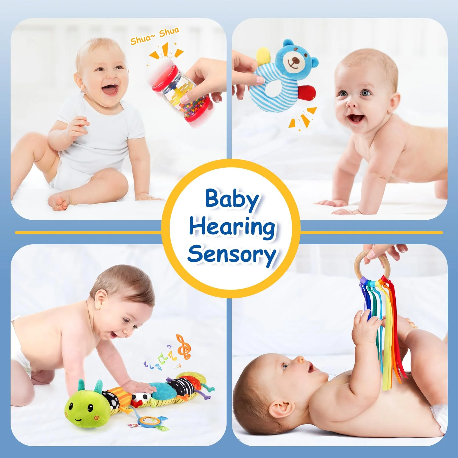 Joyreal Baby Spielzeug 0-6 Monate, 10-teiliges Set für Neugeborene Sensorikspielzeug, Baby Raupe Musikspielzeug, Rasseln, Bänder, Tummy Time Toys, Geschenk von 3, 6, 9 Monaten - Image 4