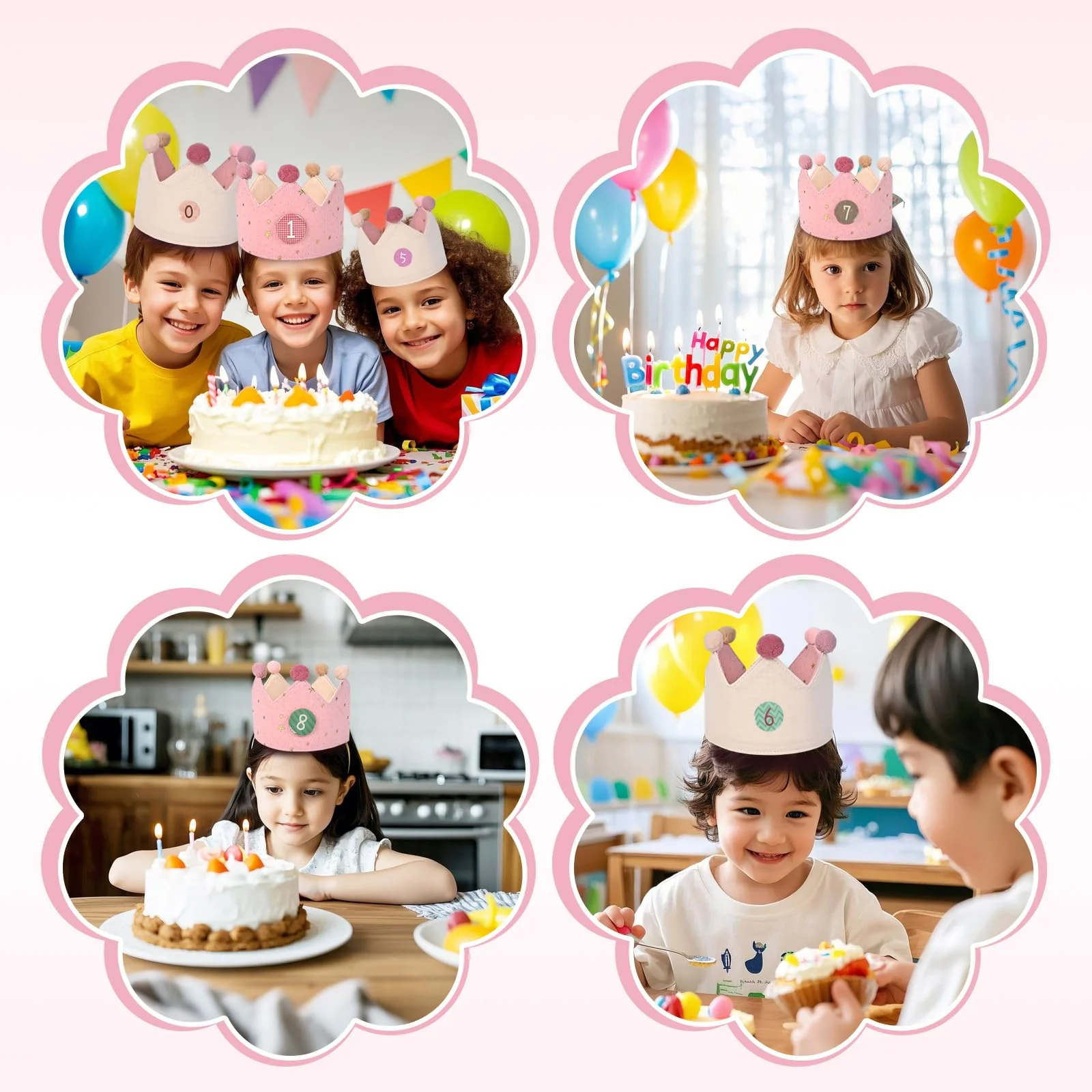JOYUE Geburtstagskrone für Kinder, Geburtstagskrone Musselin mit Auswechselbaren Zahlen von 0-9, Wendbare Krone Kindergeburtstag für Jungen & Mädchen Geburtstag Party Supplies (Rosa)
