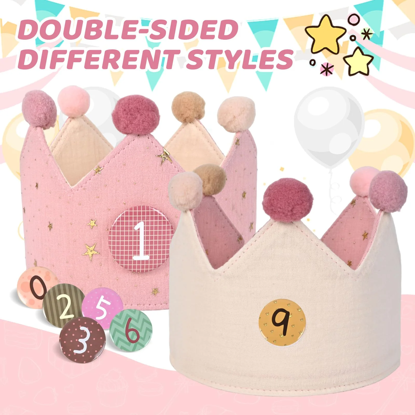 JOYUE Geburtstagskrone für Kinder, Geburtstagskrone Musselin mit Auswechselbaren Zahlen von 0-9, Wendbare Krone Kindergeburtstag für Jungen & Mädchen Geburtstag Party Supplies (Rosa) - Image 3