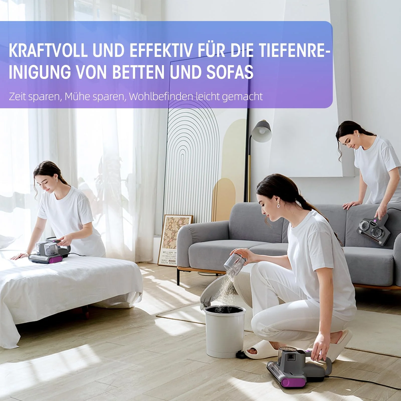 JPHYLL Milbensauger für Matratzen 16Kpa Matratzensauger mit 253,7nm UV-C-Licht Bett-Staubsauger HEPA Filter Ultraschall Heißer Wind Funktion Matratzenreiniger Milbenstaubsauger für Bett, Sofa 500W - Image 2