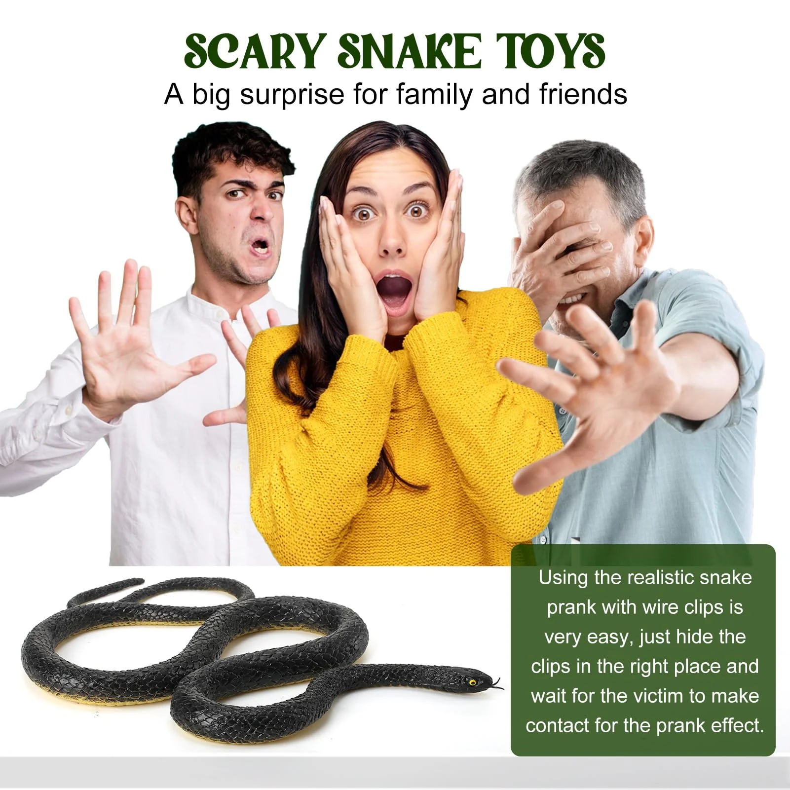 JRJRN 110cm Schlangenstreich mit Schnurclip, Realistischer Schlangenstreich, Prank Gummi Simulation Schlange, Clip-on-Schlangenstreich, Spielzeugschlange Lustig Snake Prank für Erwachsene Kinder - Image 5