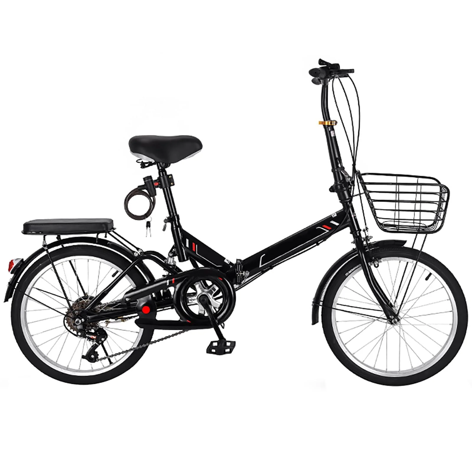 JTBDWOSK Faltbares Fahrrad 20/22 Zoll Klappfahrrad Rahmen aus Kohlenstoffstahl Klapprad V Bremse 7 Geschwindigkeit Schnellfaltsystem mit Rücklicht und Autokorb,Schwarz,20in - Image 2